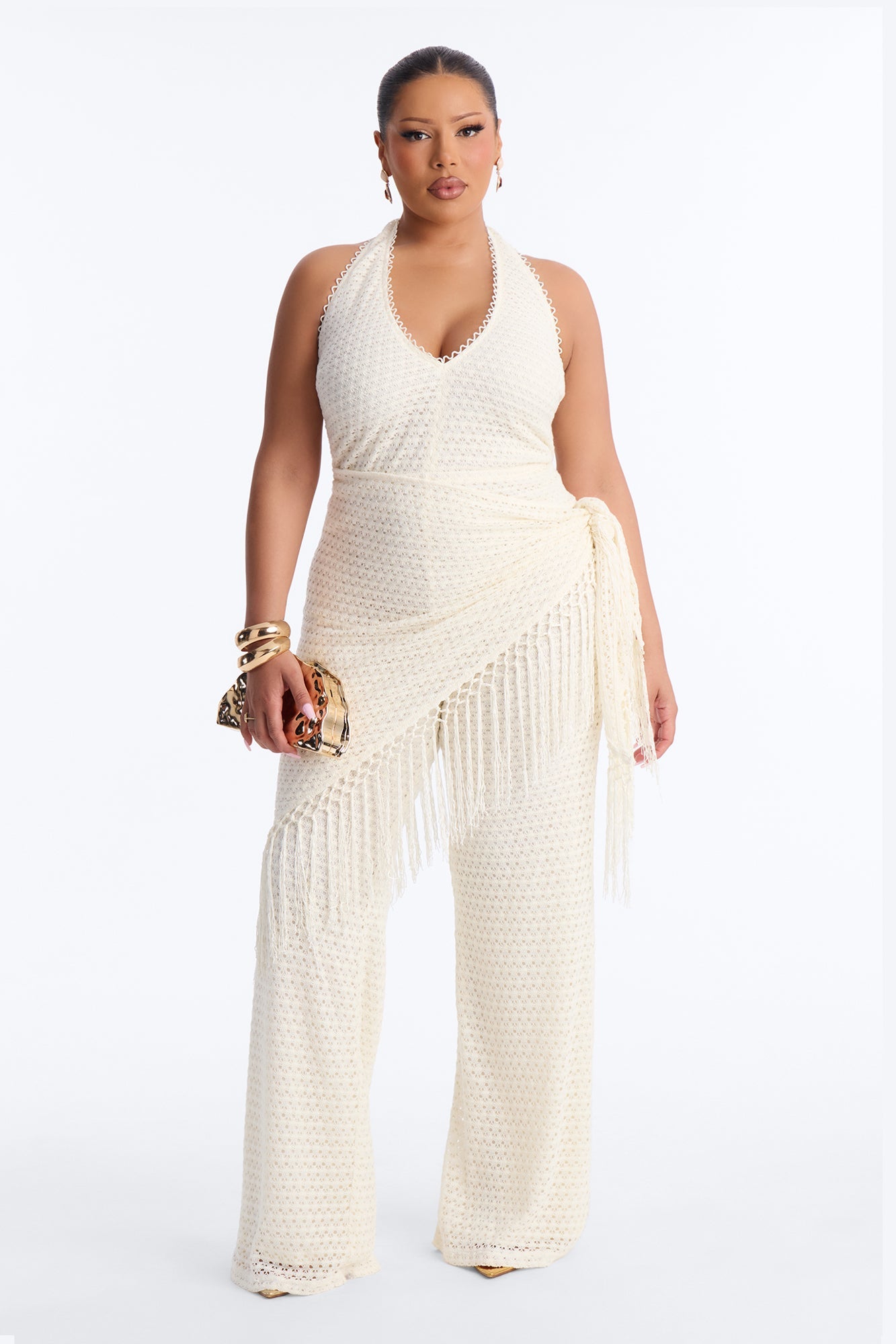 Mariah Jumpsuit And Tie Waist Scarf Set - Cream