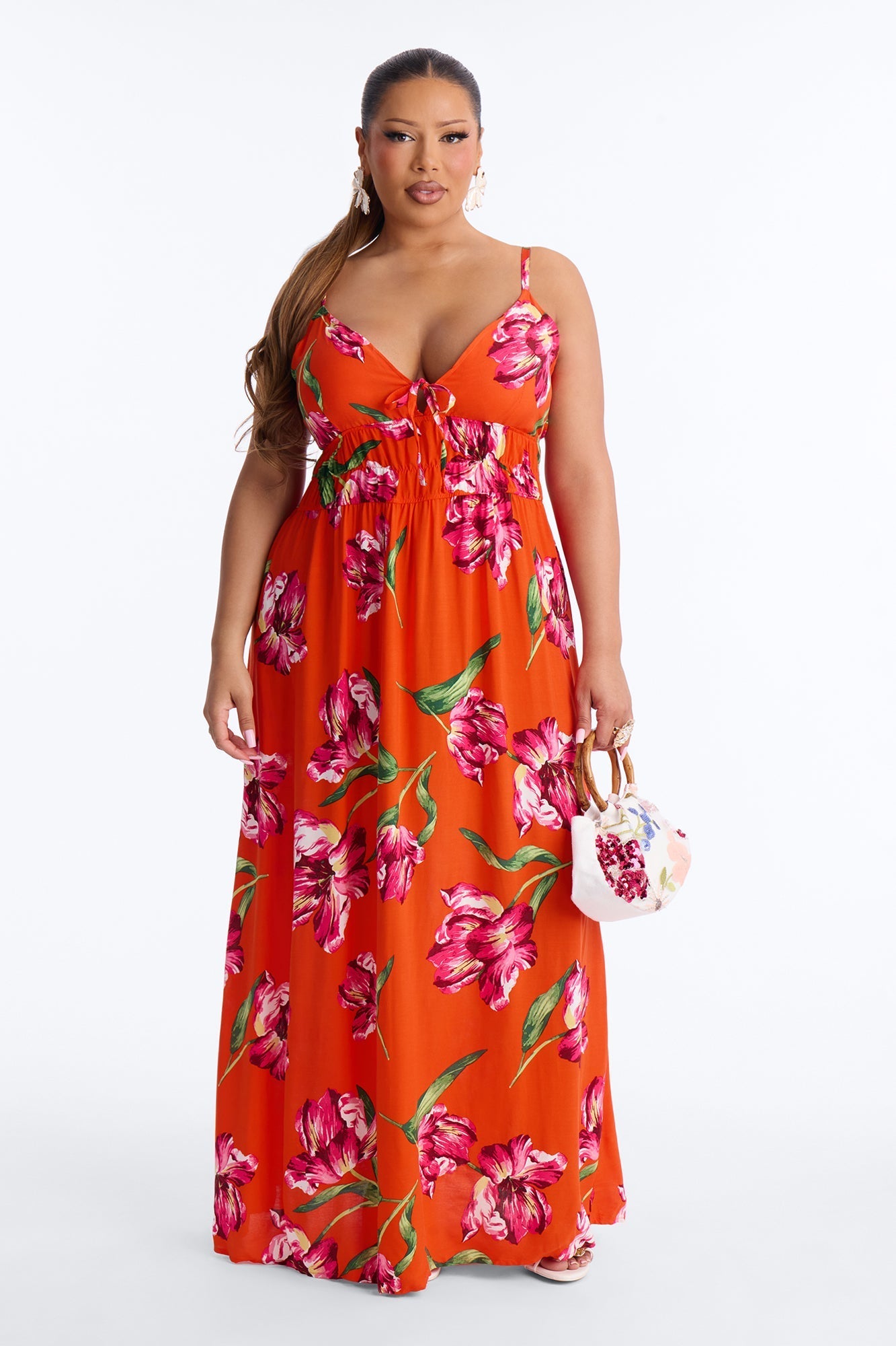Posie Printed Flowy Maxi Dress - Red/combo NEWFASHIONEDGE
