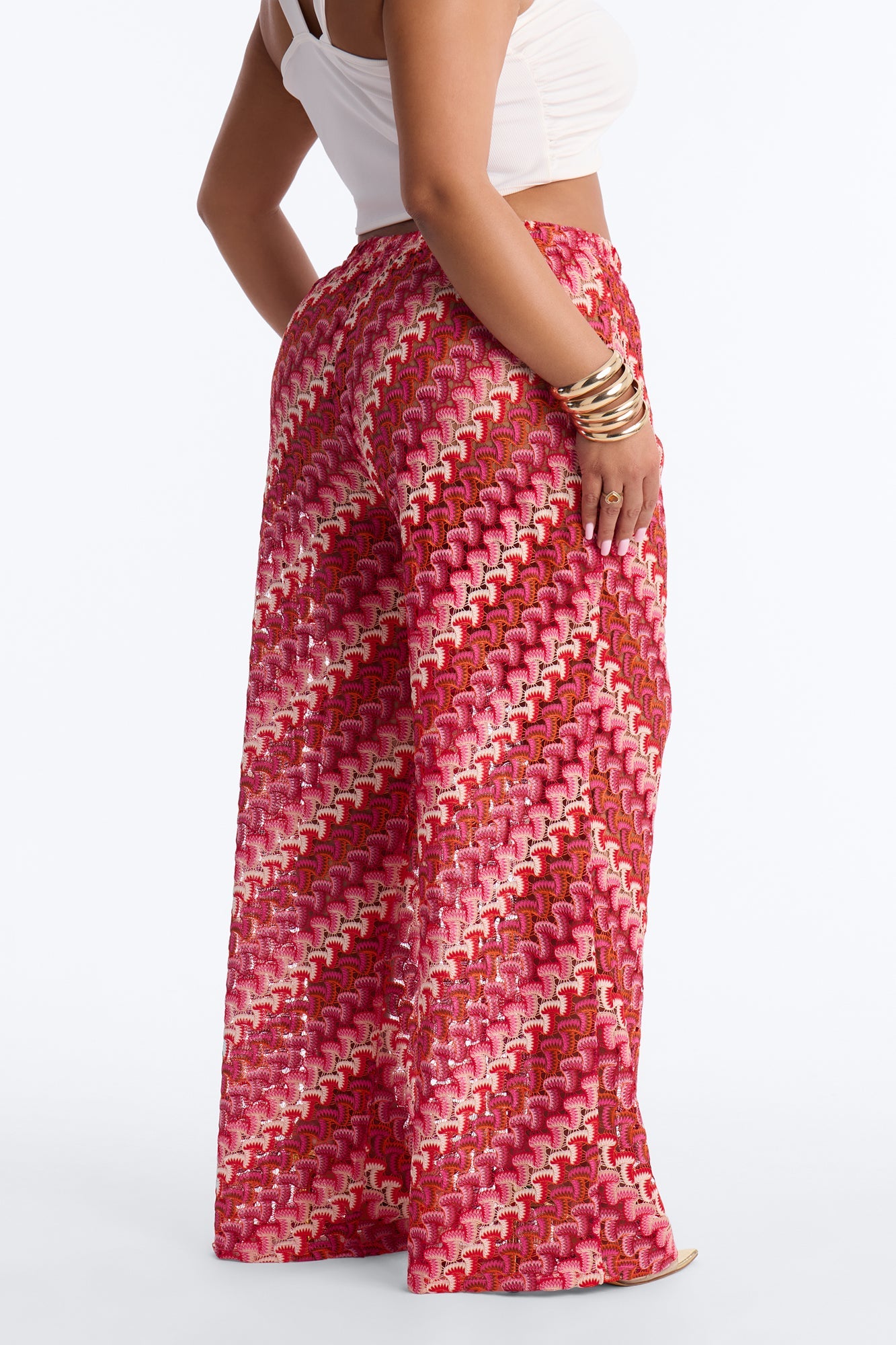 Sunset Seeker Low Rise Crochet Wide Leg Pant - Pink/combo