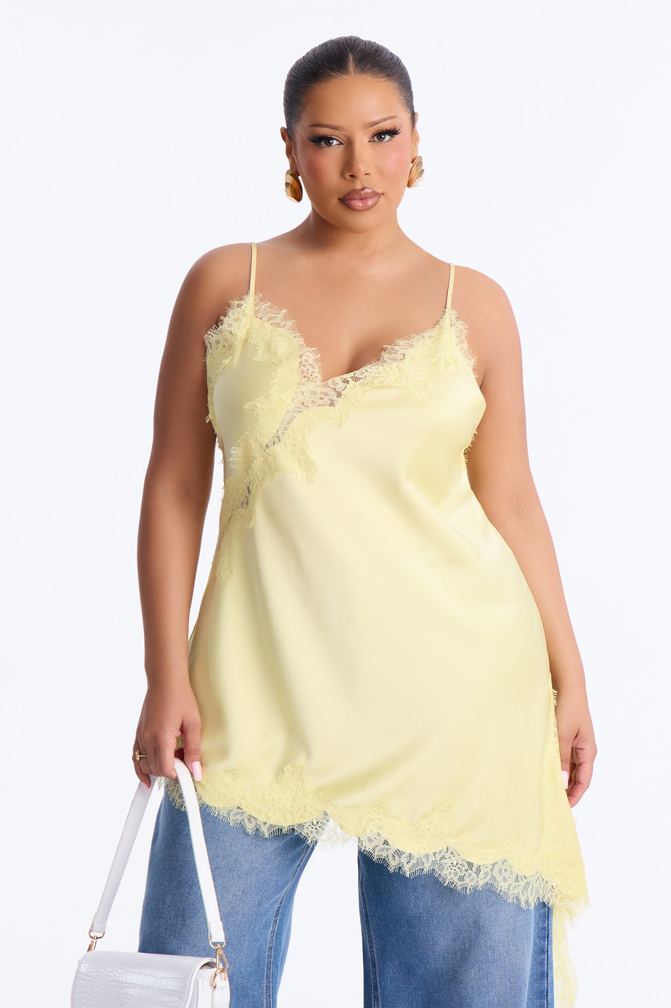 Taste Of Trouble Lace Trim Satin Top - Butter Yellow Fashion Nova
