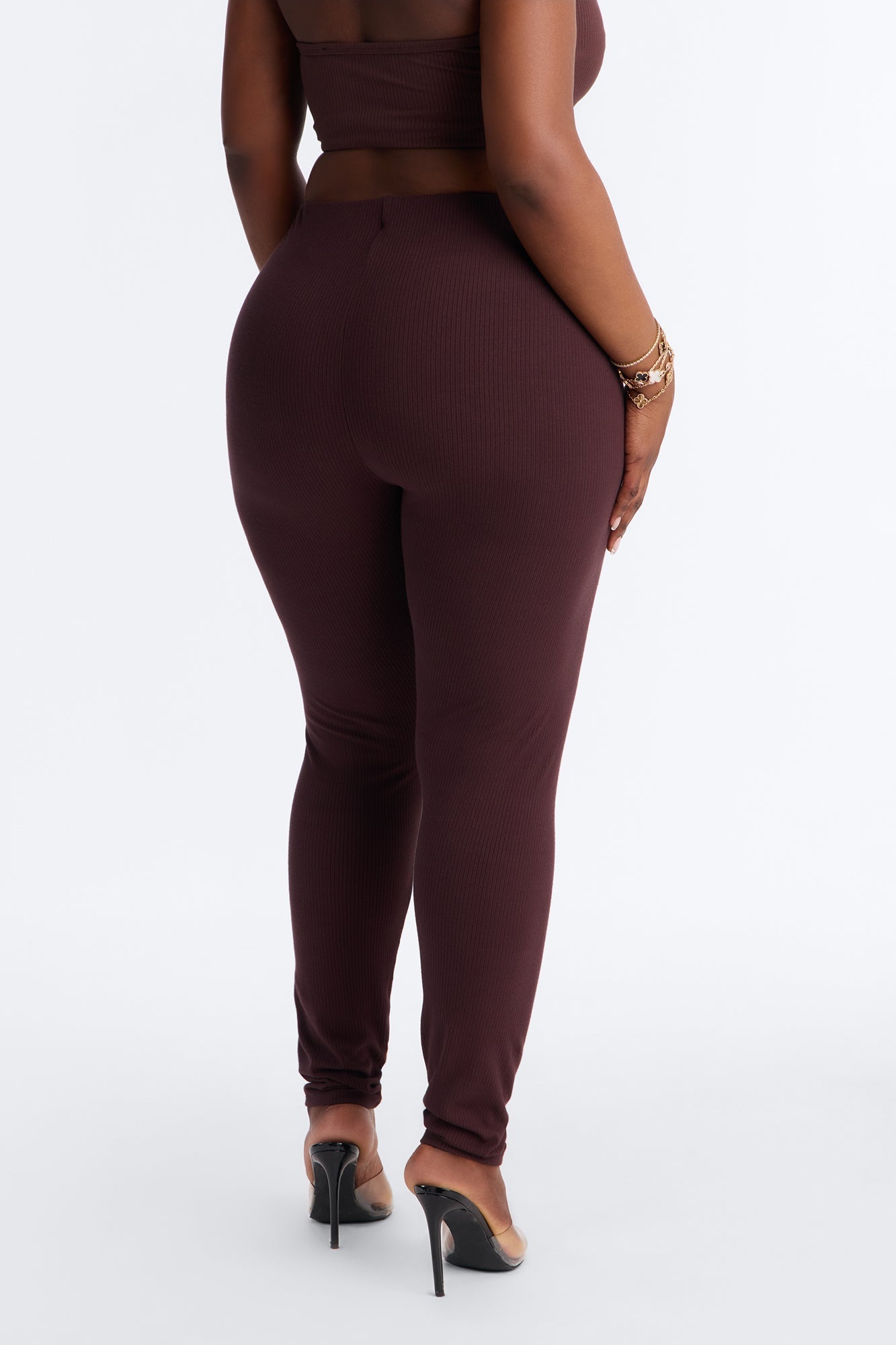 Ultra Ribbed Mid Rise Legging - Chocolate NEWFASHIONEDGE