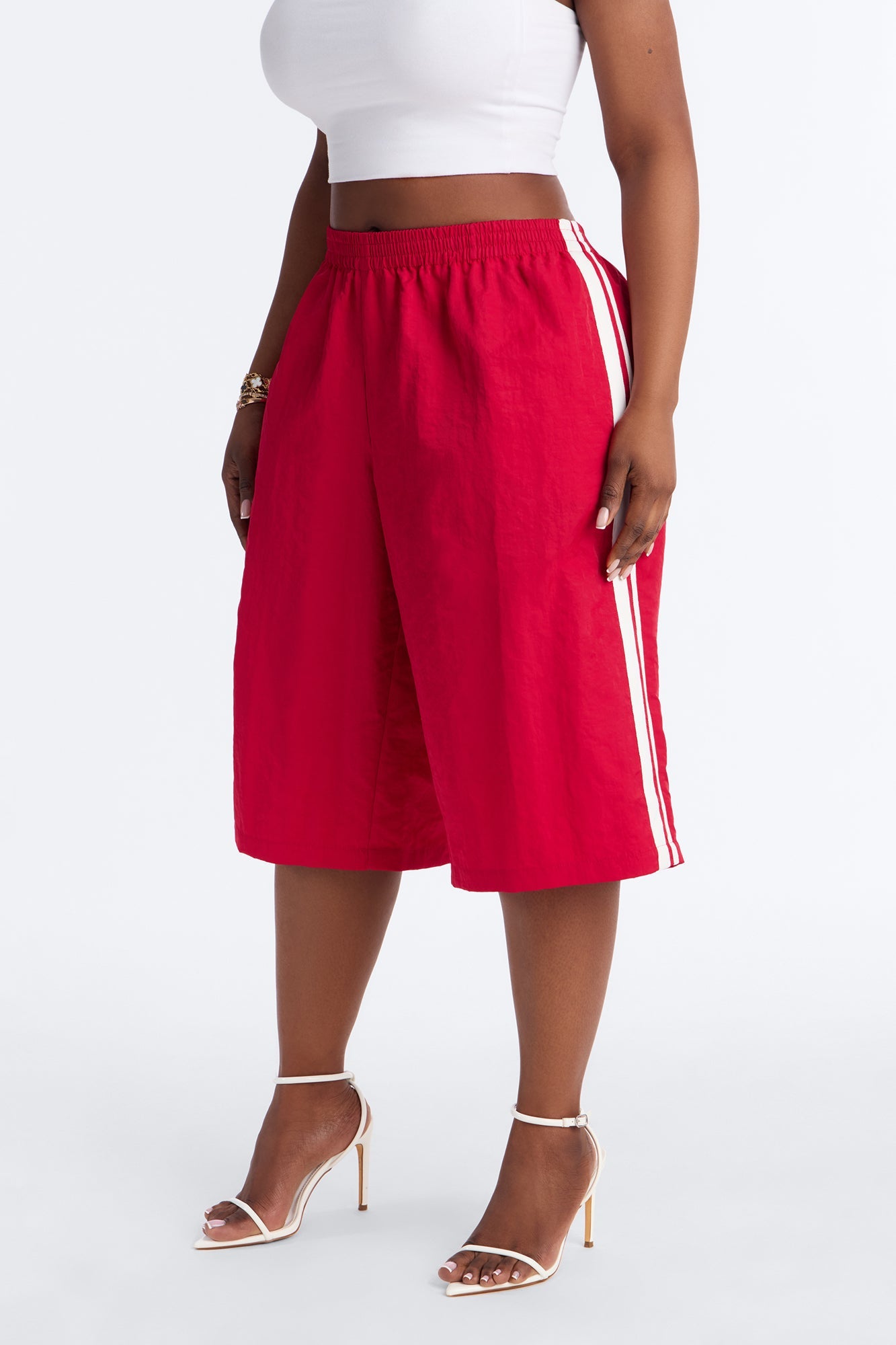 Can't Keep Up Striped Bermuda Track Short - Red/White Fashion Nova