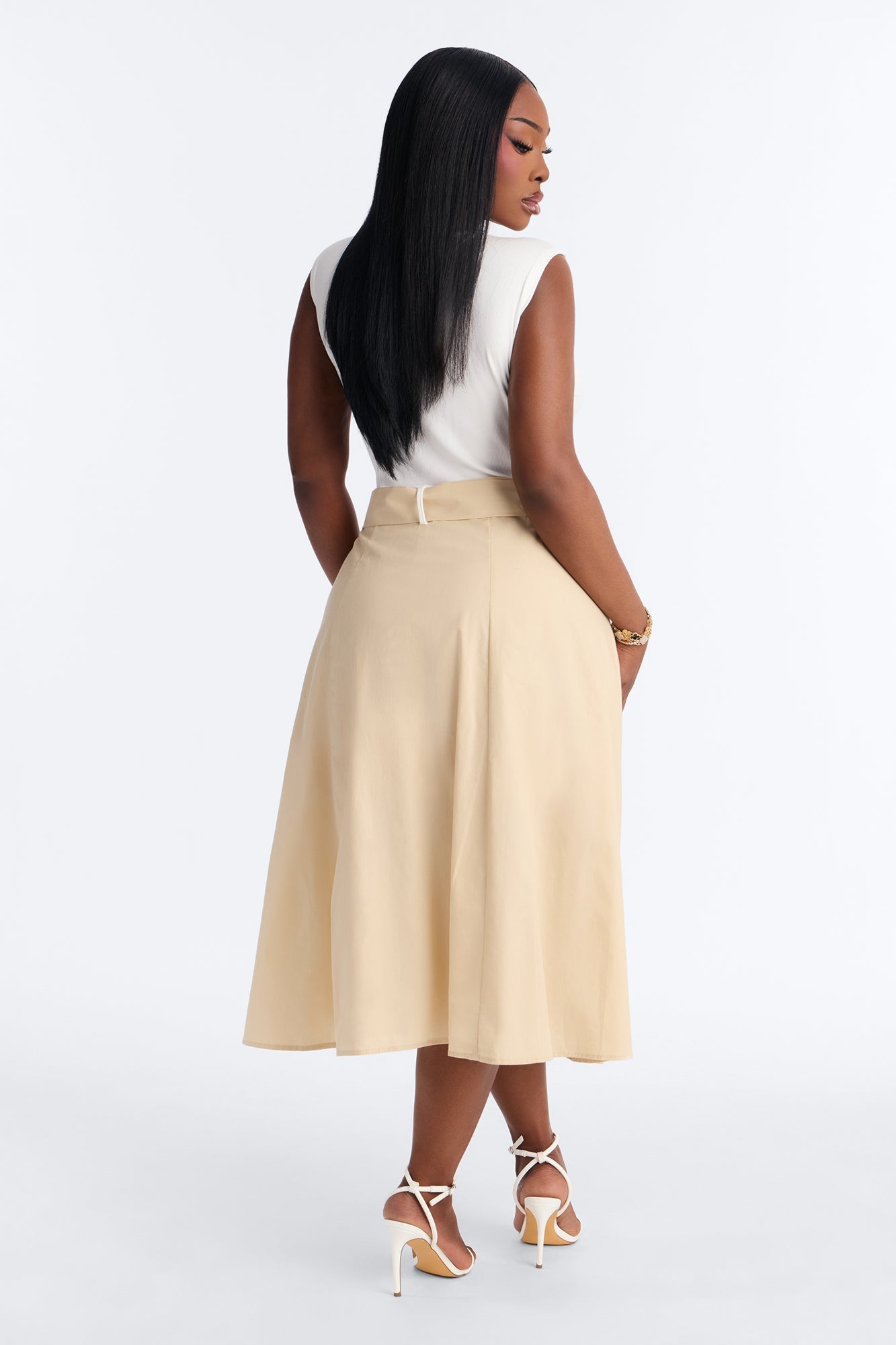 Sandra Contrast Belted Midi Dress - Taupe/combo Fashion Nova