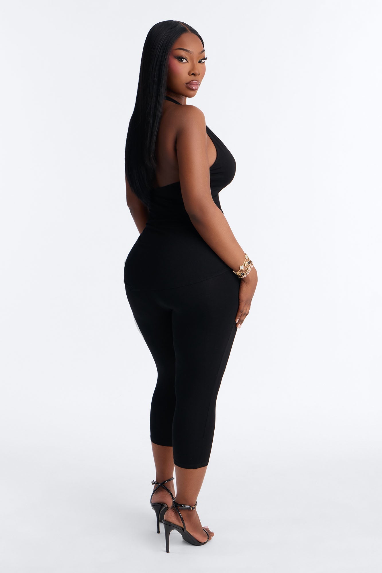 Karla Plunge Capri Catsuit - Black NEWFASHIONEDGE