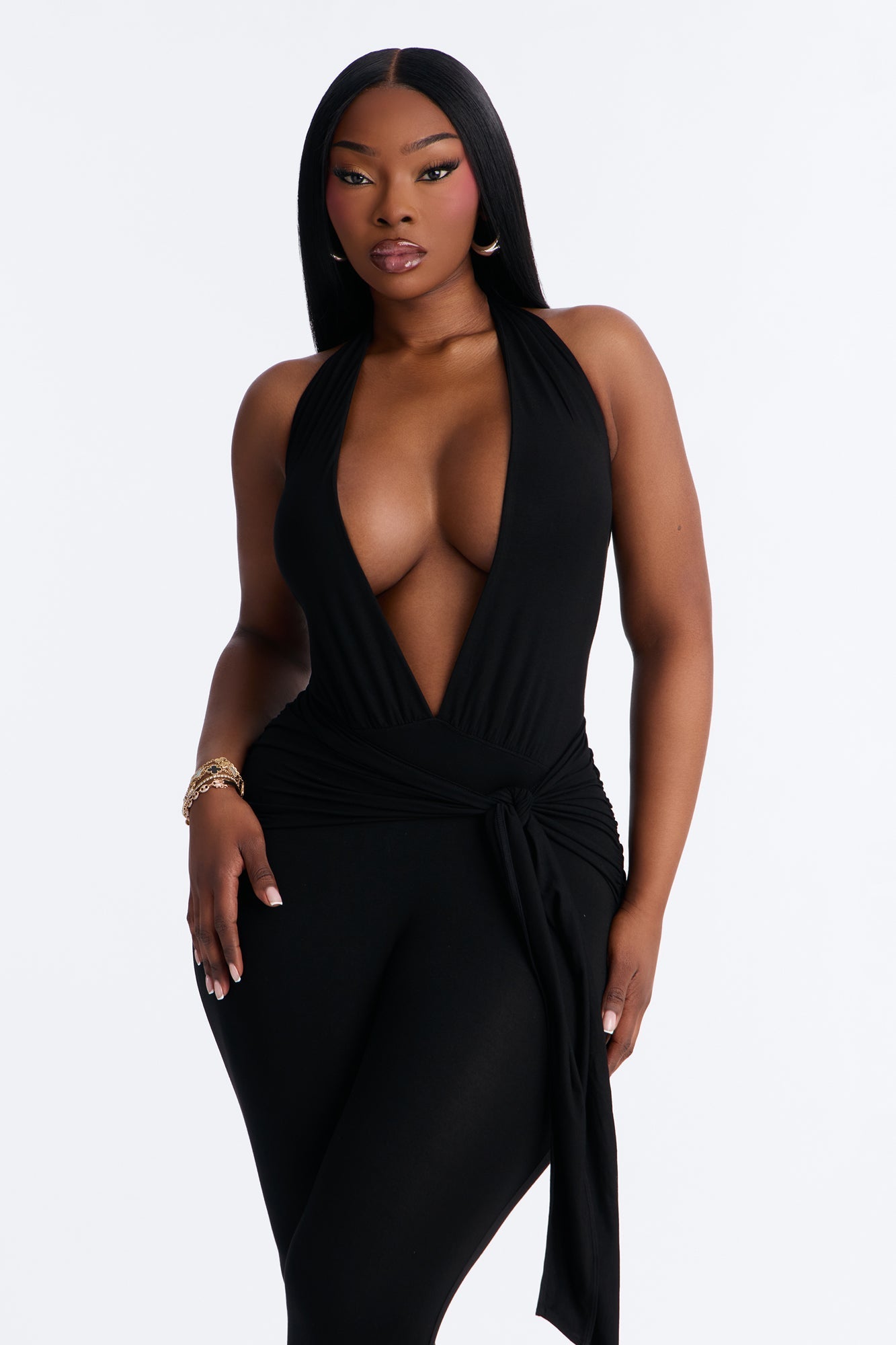 Karla Plunge Capri Catsuit - Black NEWFASHIONEDGE