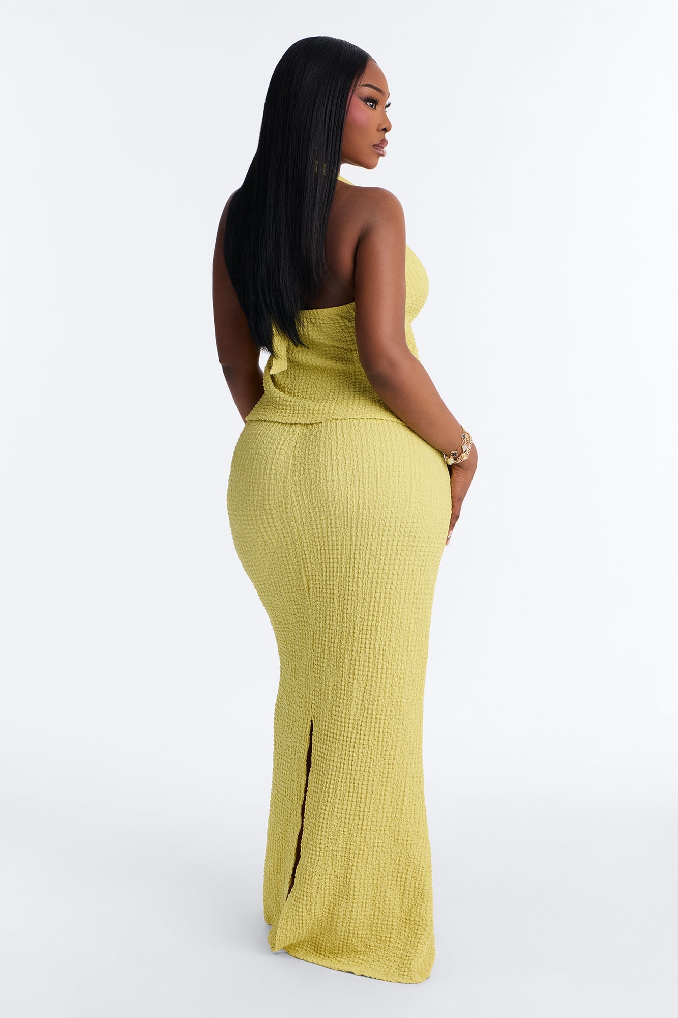 Arielle Halter Textured Skirt Set - Chartreuse Fashion Nova