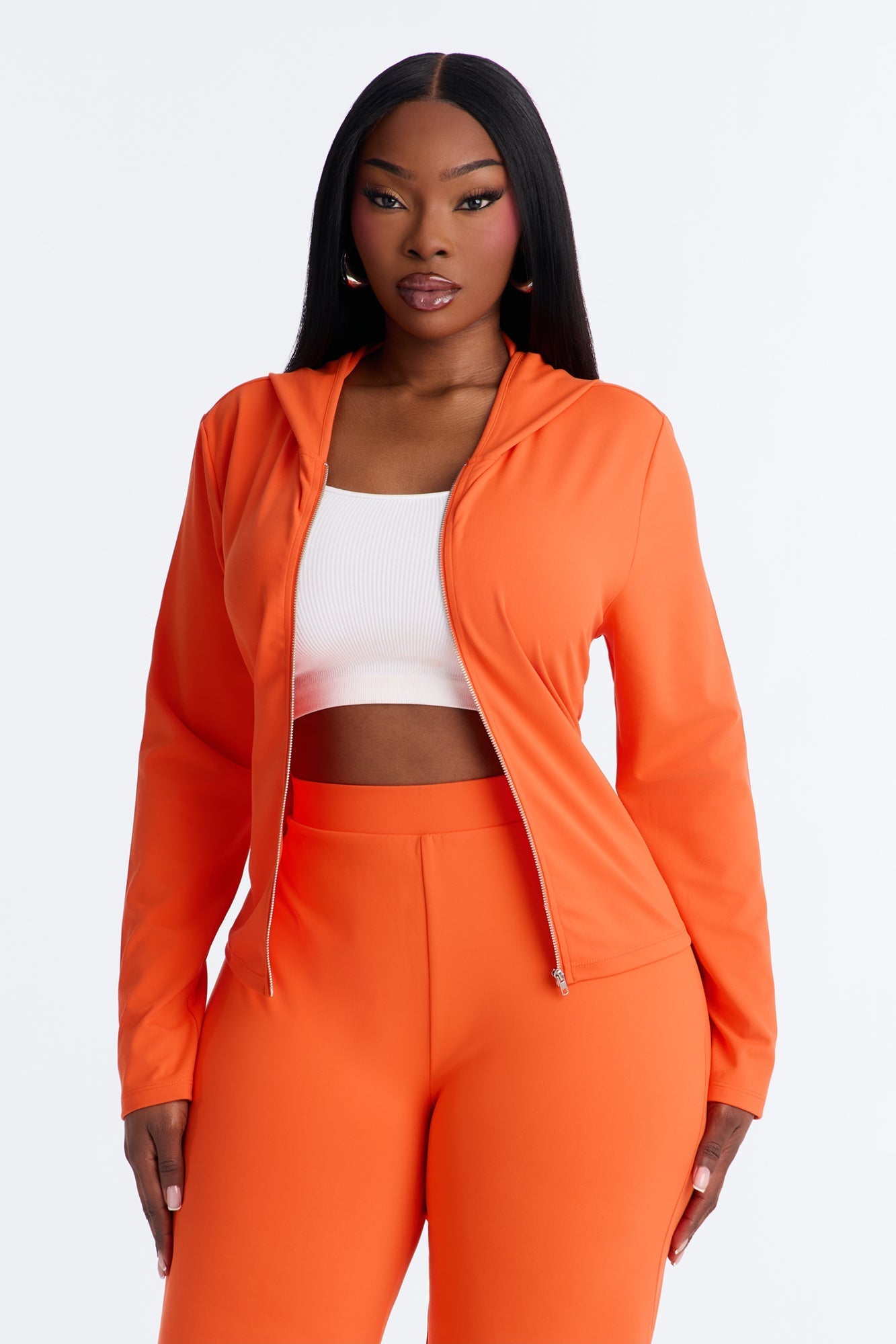 Casual Vibe Zip Up Hoodie Pant Set - Tomato Red