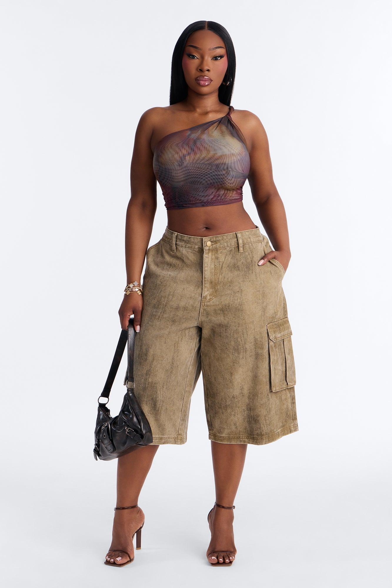 All Washed Out Cargo Bermuda Short - Brown/combo NEWFASHIONEDGE