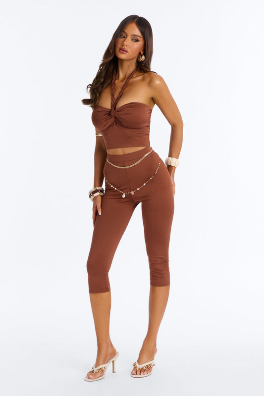 Bianca Braided Halter Capri Set - Brown NEWFASHIONEDGE