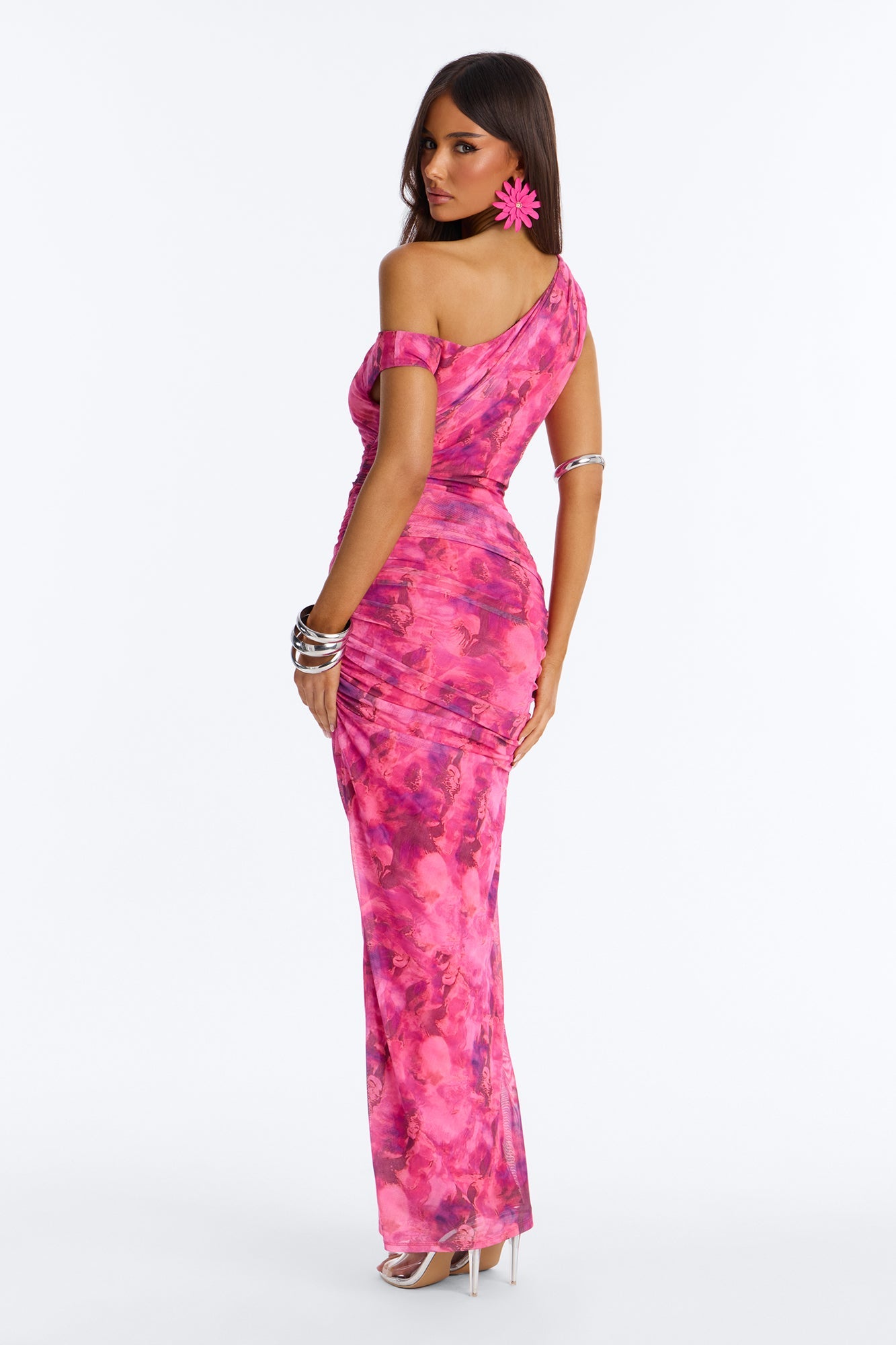Natalia Ruched Mesh Maxi Dress - Pink/combo Fashion Nova