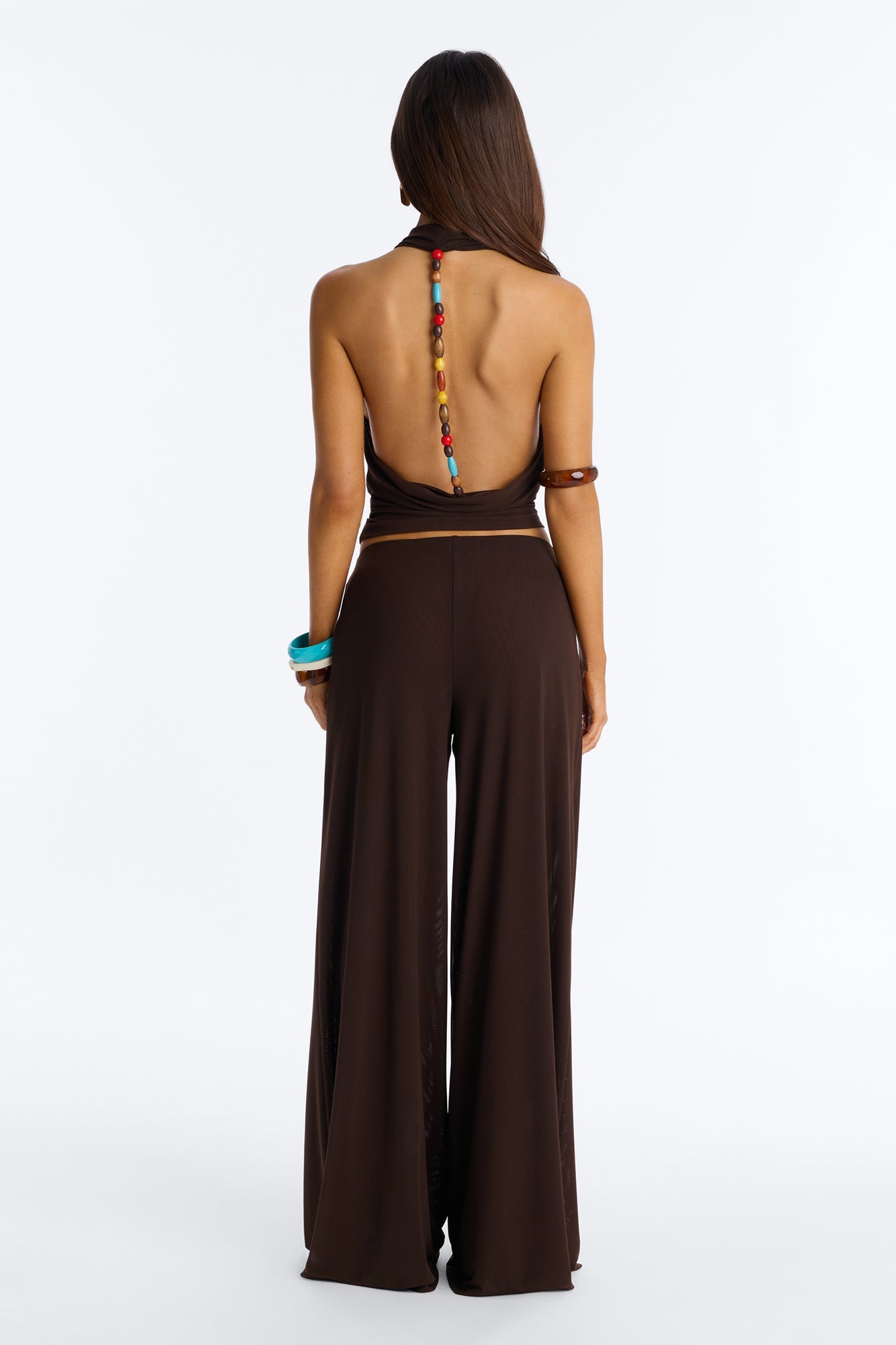 After Dark Behavior Mesh Halter Pant Set - Chocolate NEWFASHIONEDGE