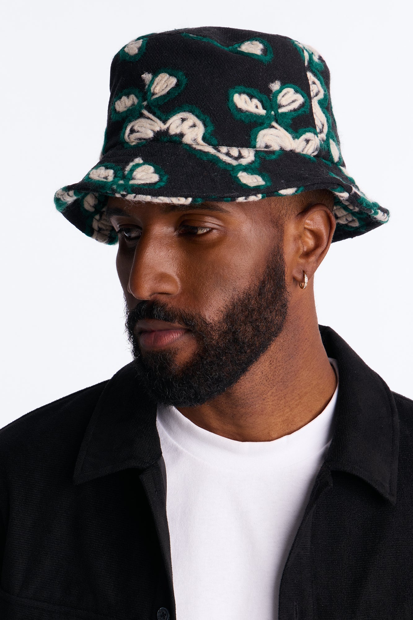 Midnight Bloom Bucket Hat - Black
