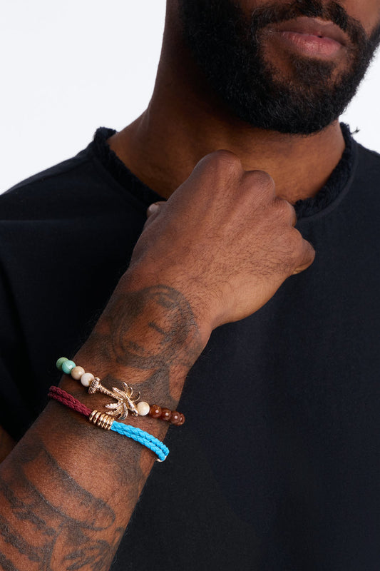 Palm Mixed Material Bead Bracelet Set - Gold/Multi