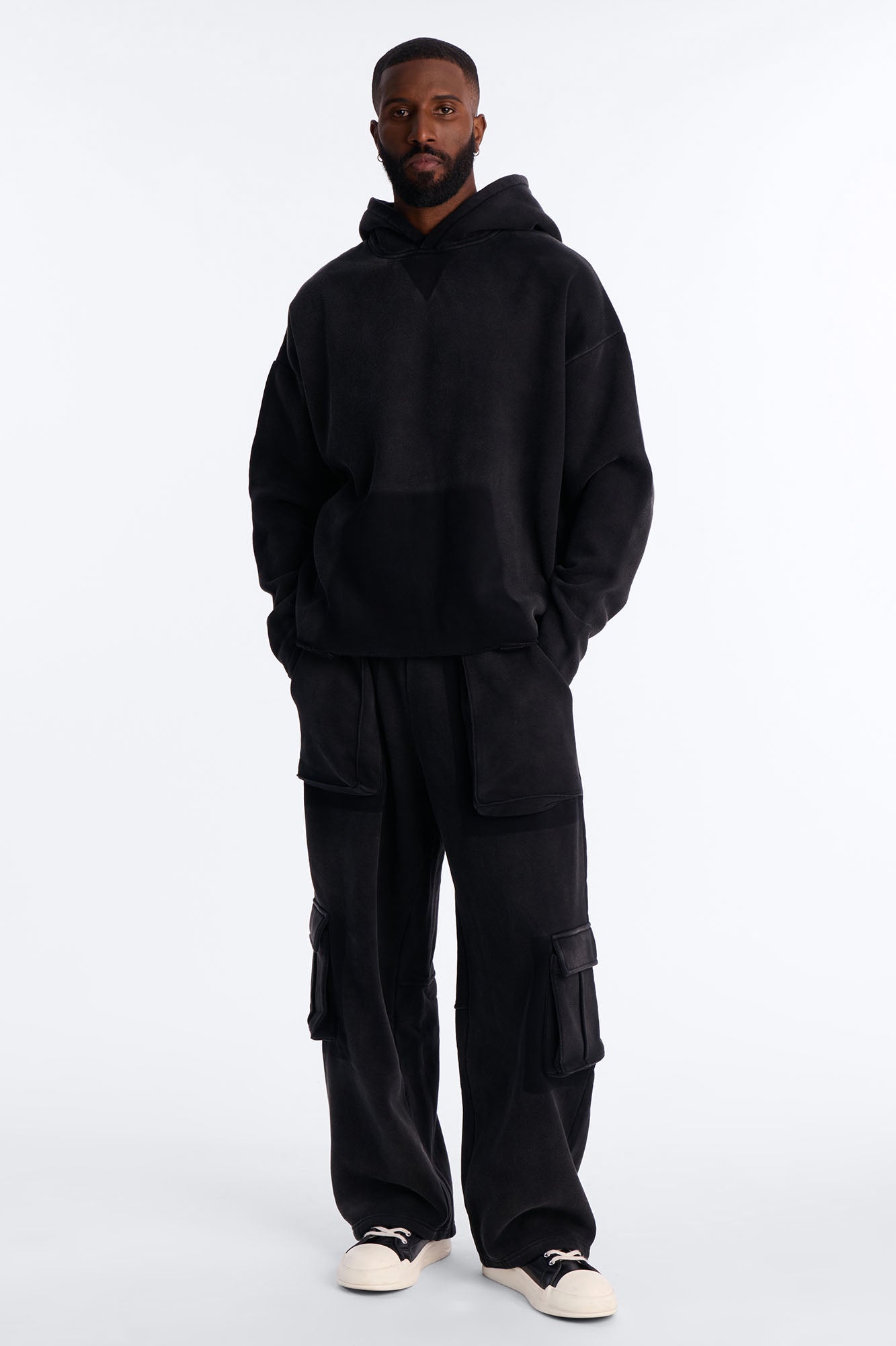 Baggy Cargo Drip Washed Sweatpants - Black Wash