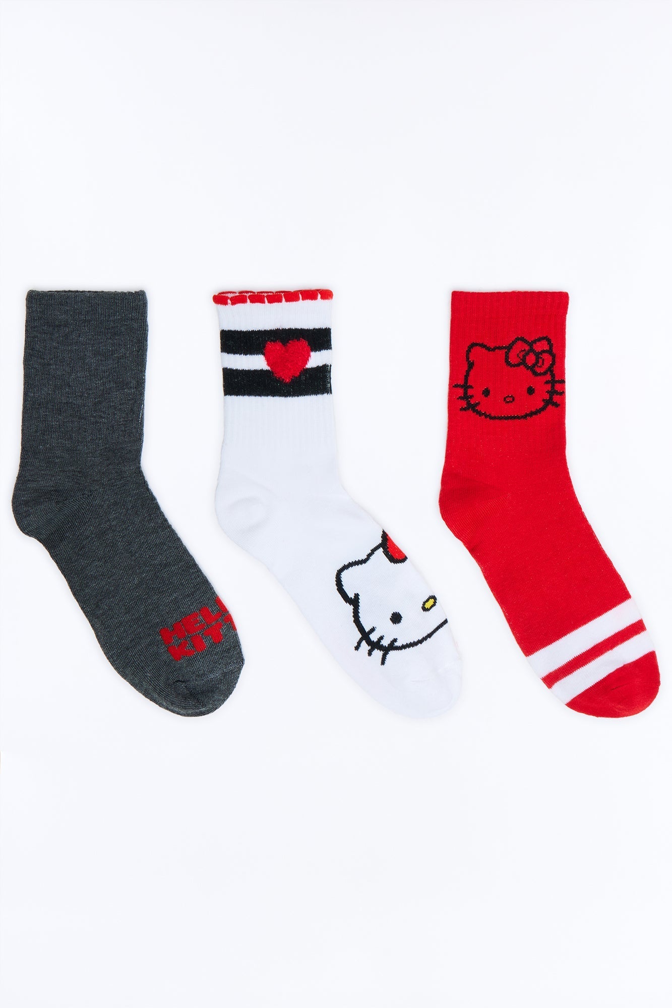 Hello Kitty Red Heart 3 Pack Crew Socks - Red/combo NEWFASHIONEDGE
