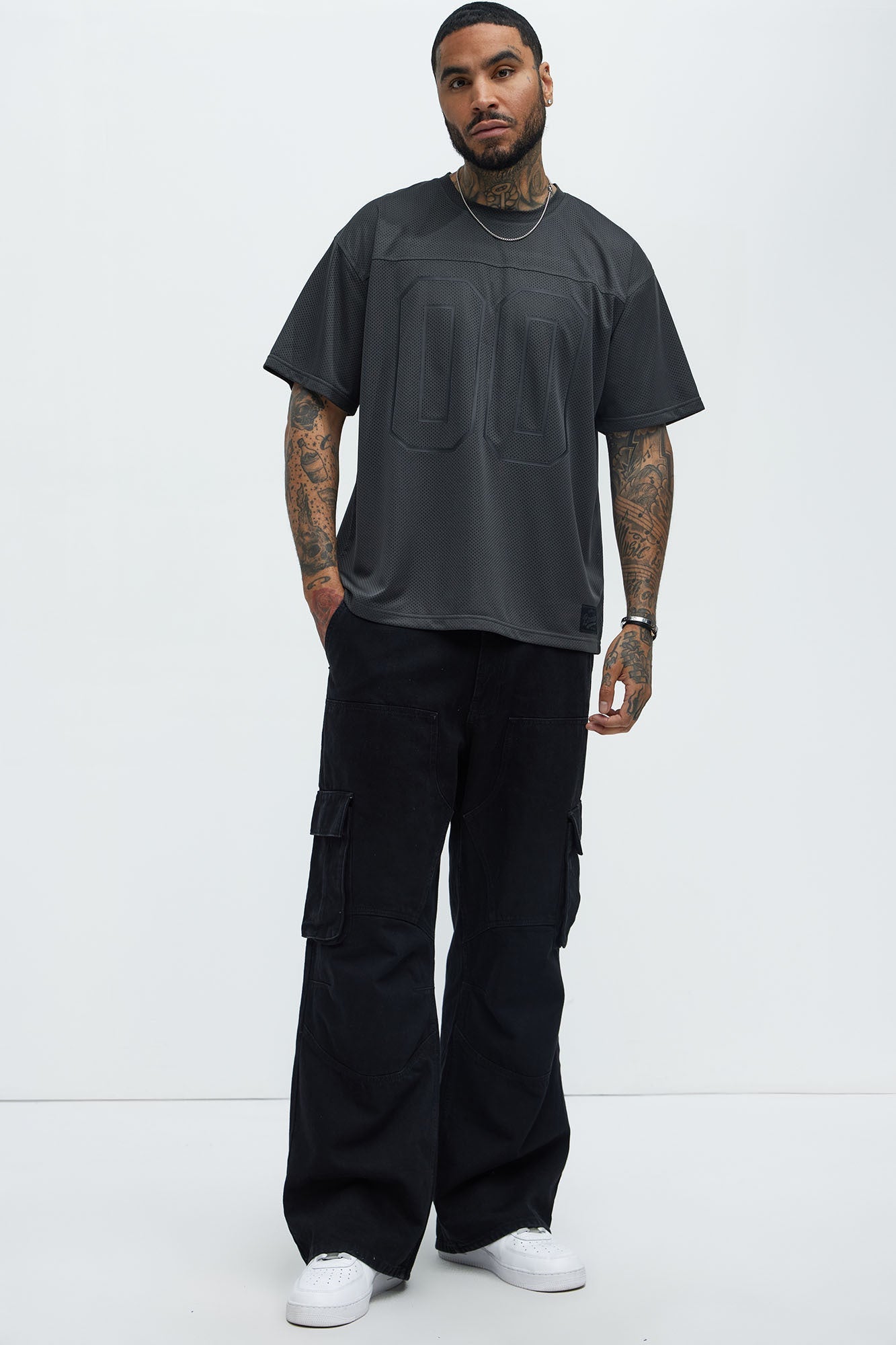 Mesh Boxy Football Short Sleeve Tee - Black