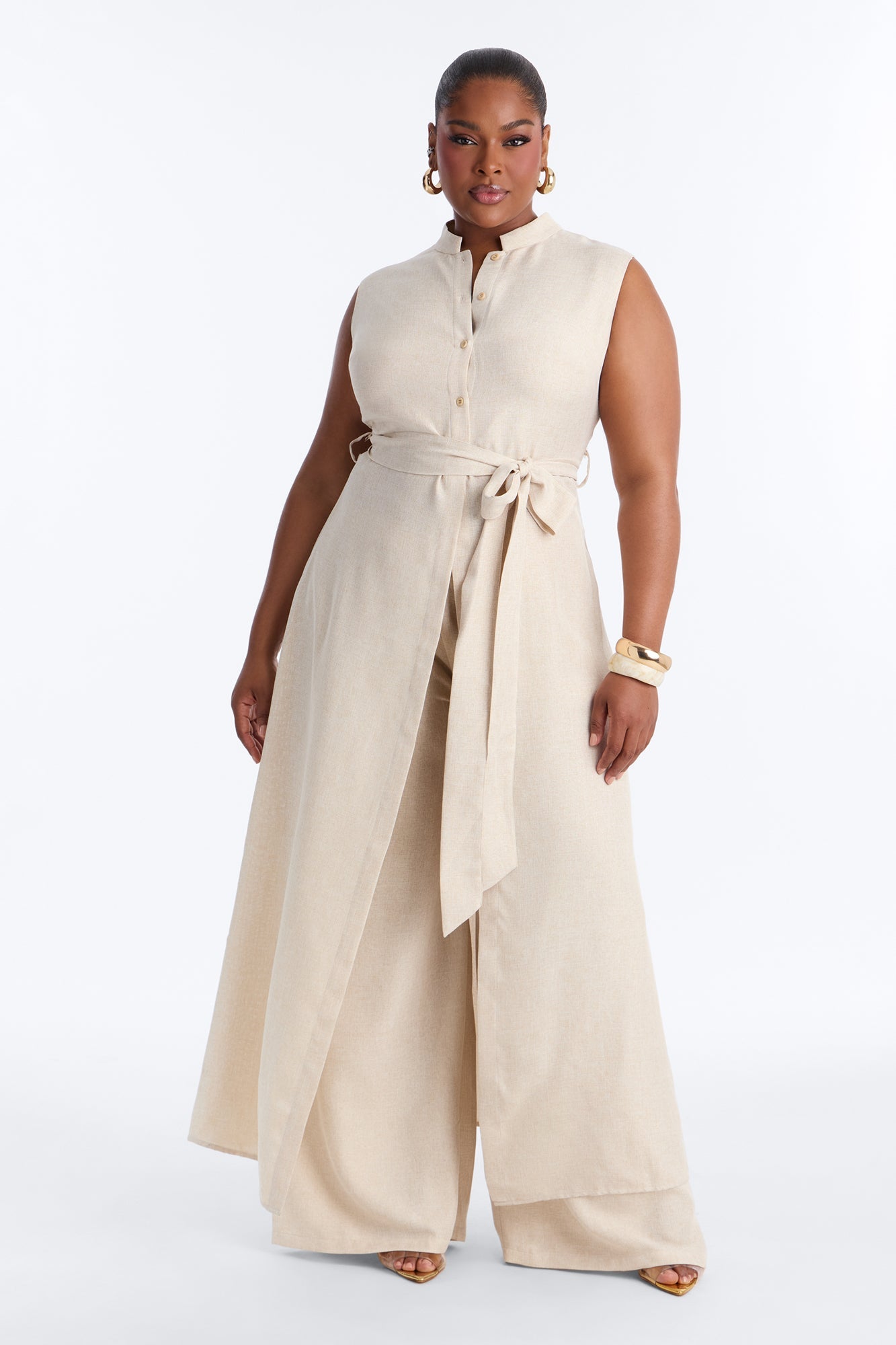 Marissa Vest Linen Pant Set - Cream