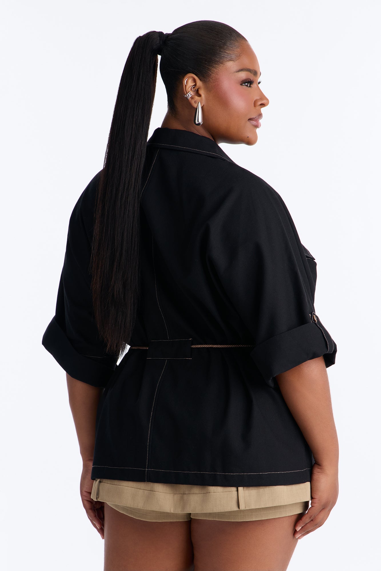 Casual Class Belted Linen Shirt - Black
