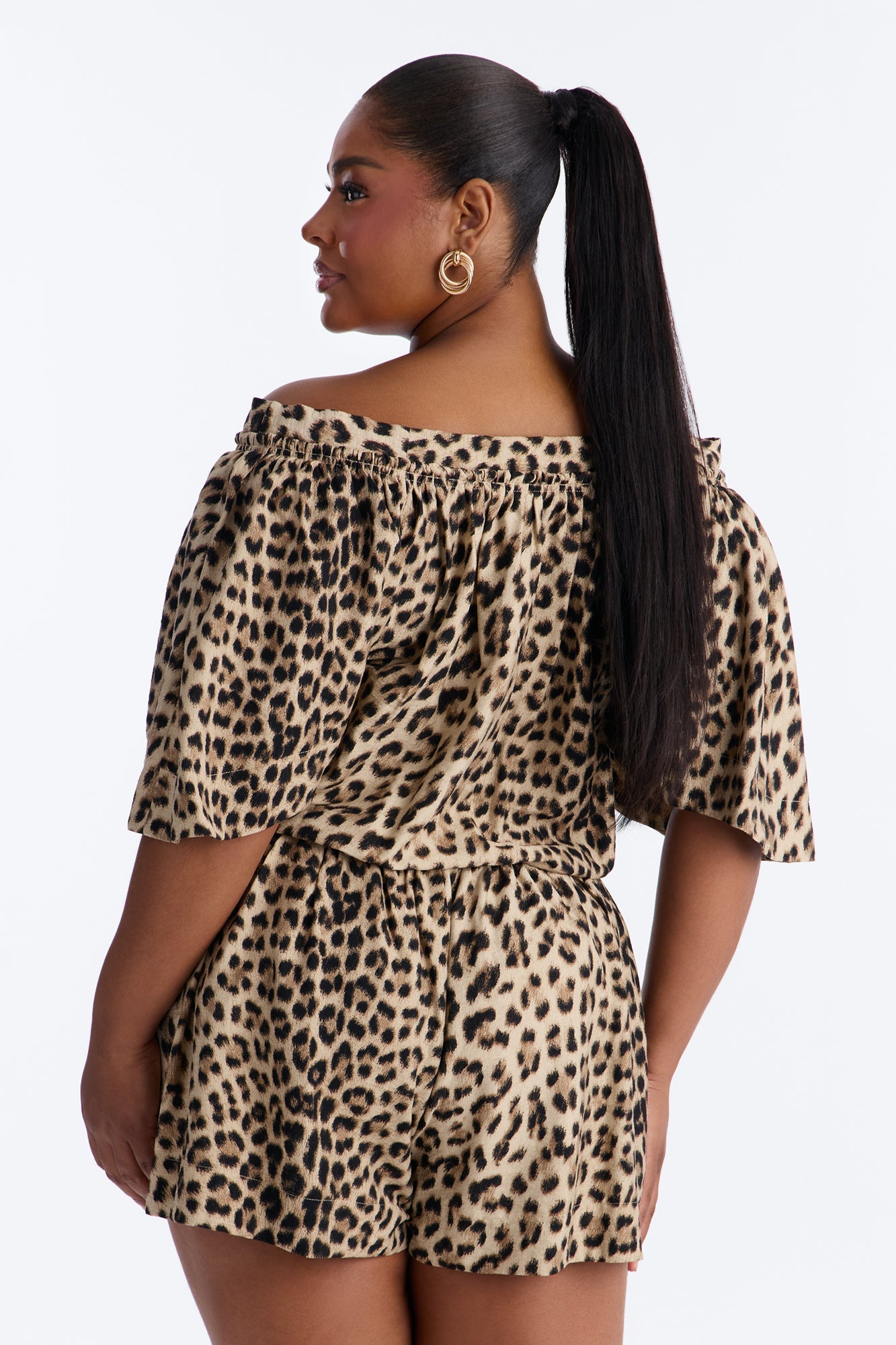 Xandra Leopard Short Sleeve Flowy Romper - Leopard