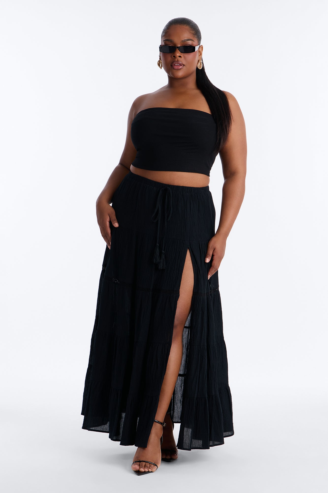 Bohemian Bliss Tiered Gauze Maxi Skirt - Black Fashion Nova