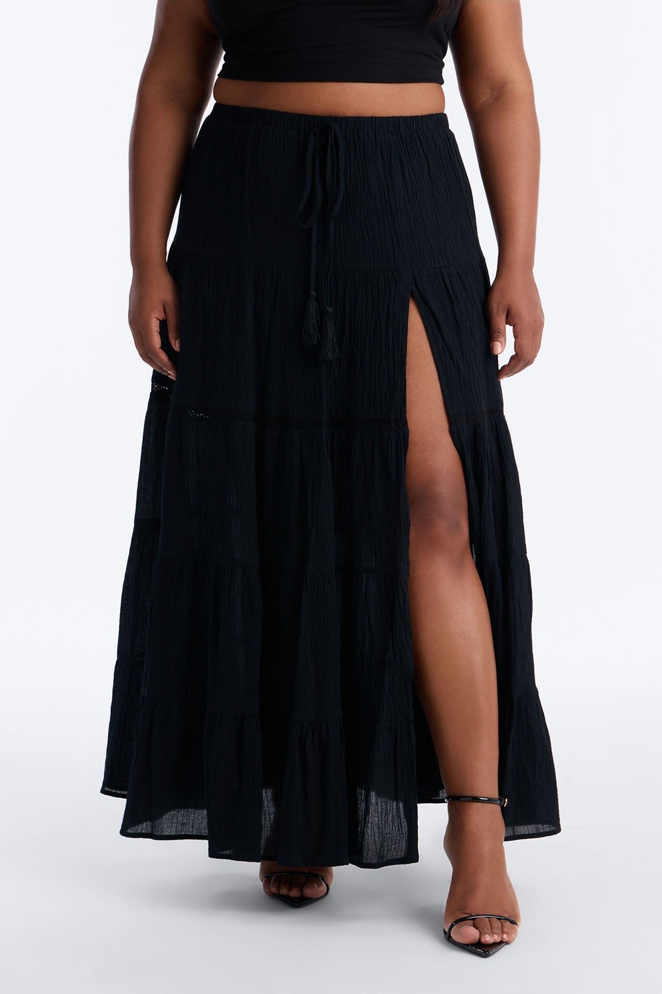 Bohemian Bliss Tiered Gauze Maxi Skirt - Black Fashion Nova