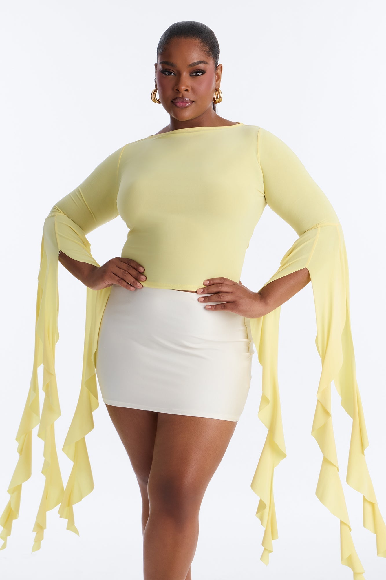 Isabella Boat Neck Ruffle Long Sleeve Top - Butter Yellow