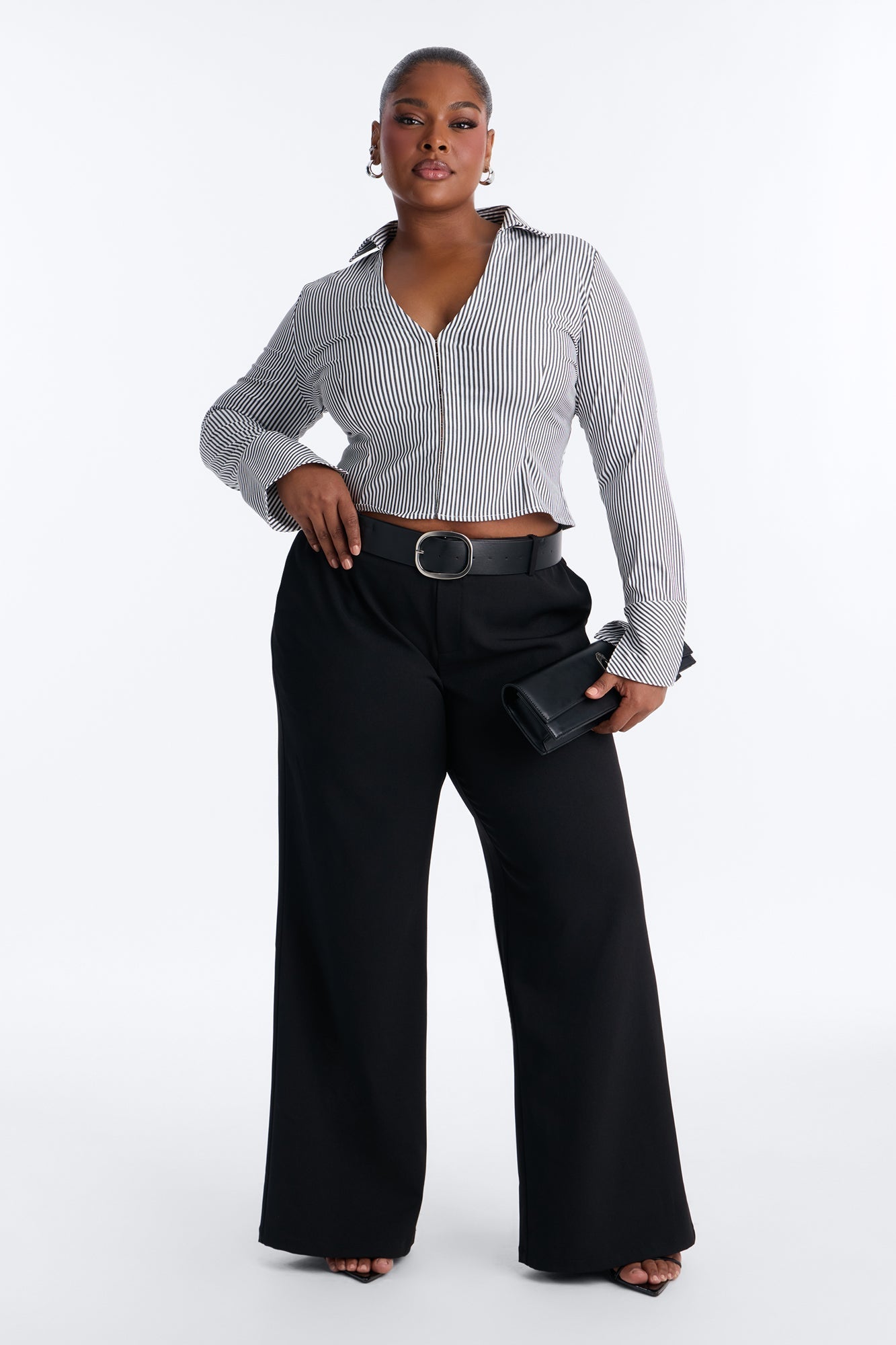 Angelina Low Rise Belted Straight Leg Trouser - Black