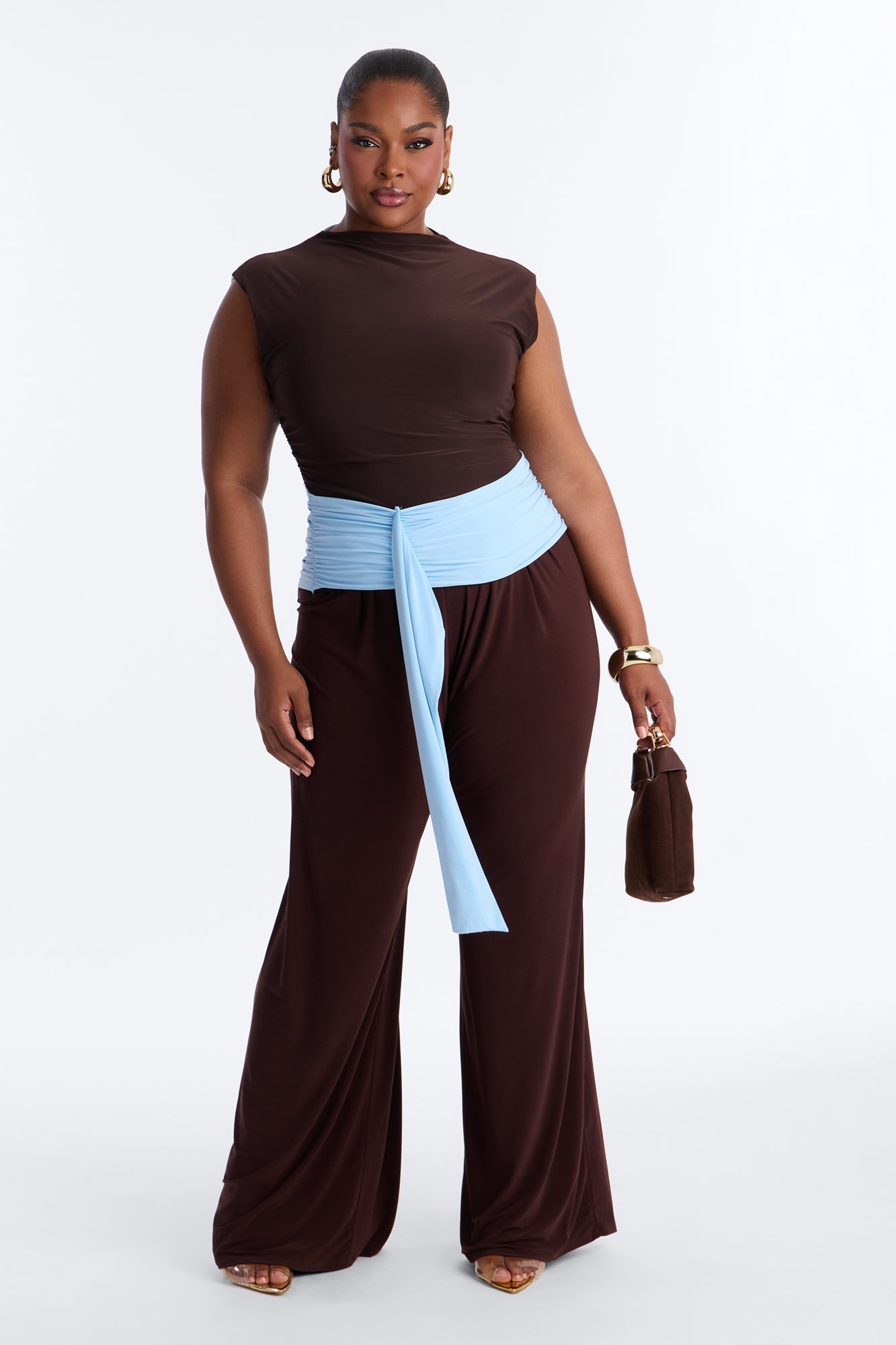 Cierra Draped Ruched Short Sleeve Top - Brown/combo