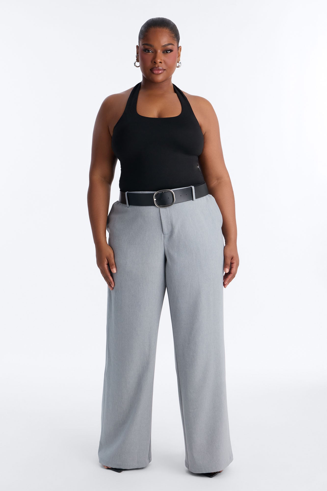 Angelina Low Rise Belted Straight Leg Trouser - Grey