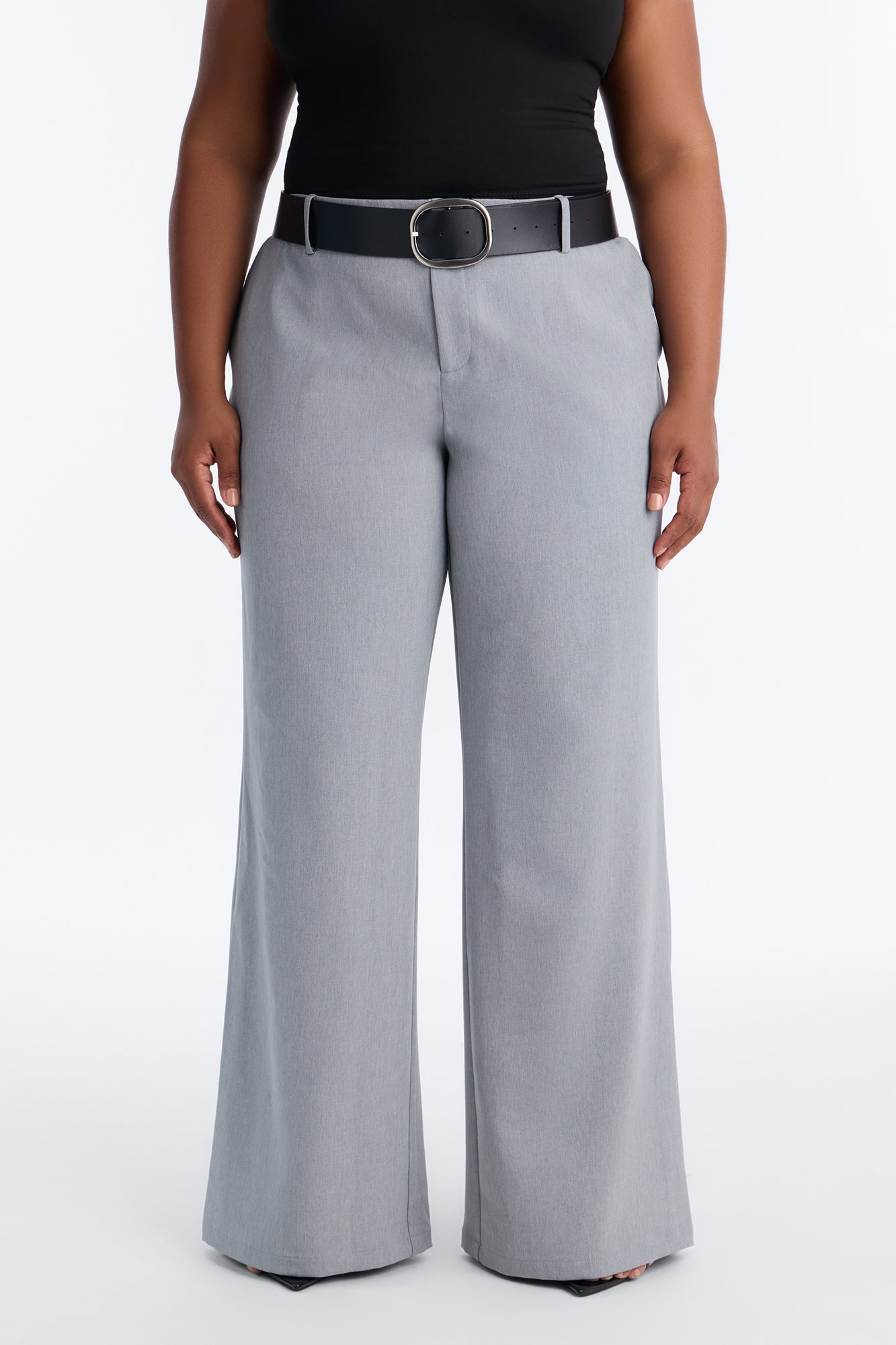 Angelina Low Rise Belted Straight Leg Trouser - Grey NEWFASHIONEDGE