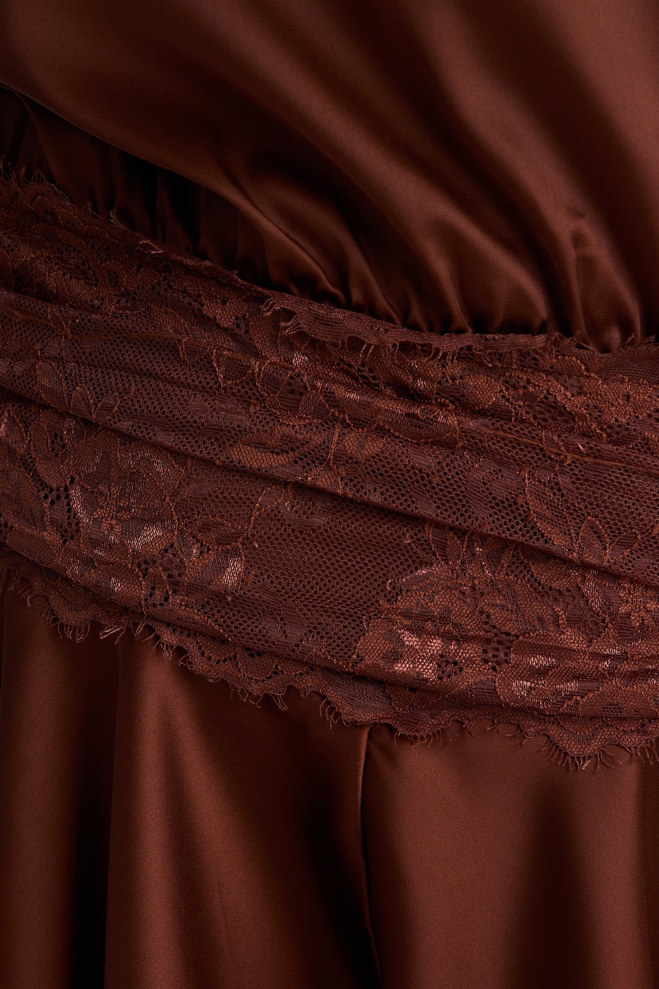 Irina Satin Off Shoulder Lace Romper - Chocolate