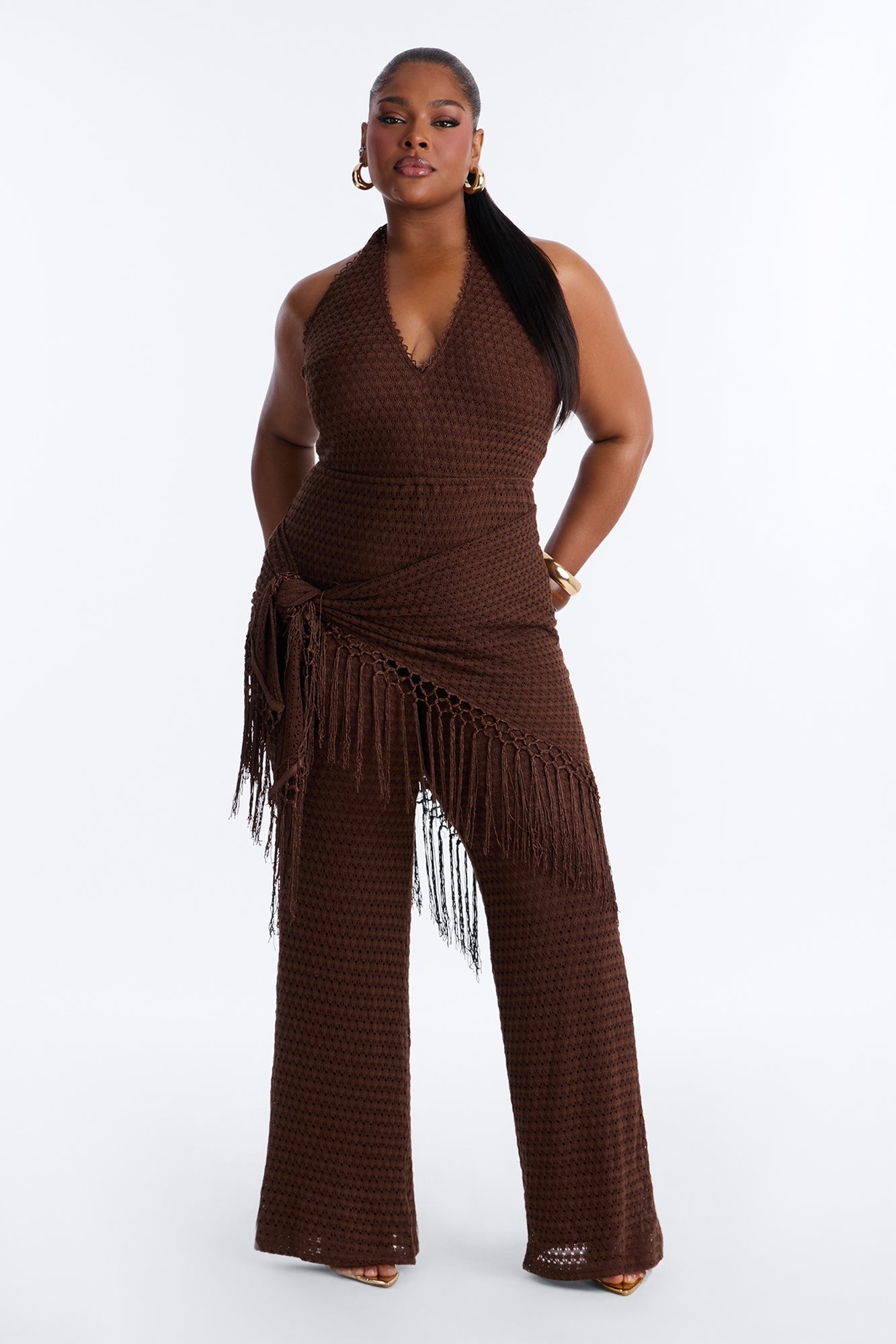 Mariah Jumpsuit And Tie Waist Scarf Set - Chocolate