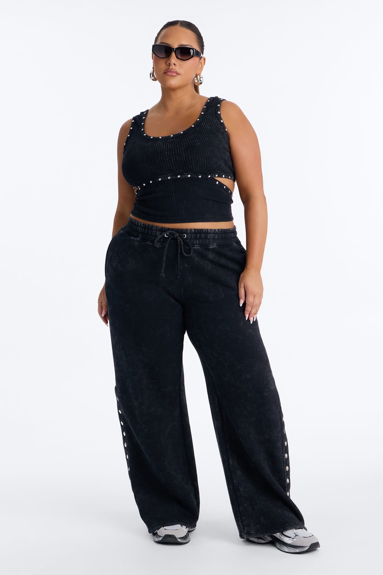 More Than A Studded Fleece Pant Set - Black Fashion Nova