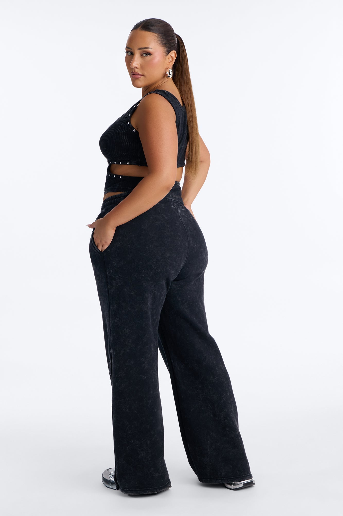 More Than A Studded Fleece Pant Set - Black Fashion Nova