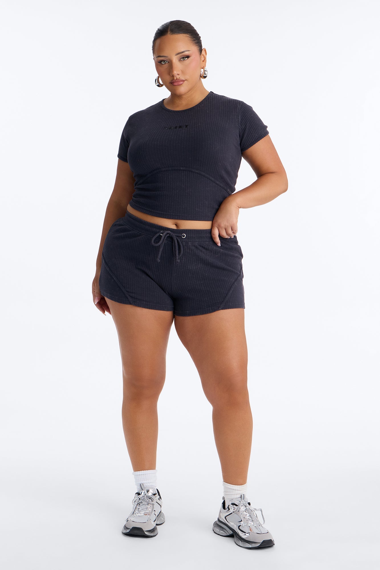 Saint Ribbed Short Set - Black