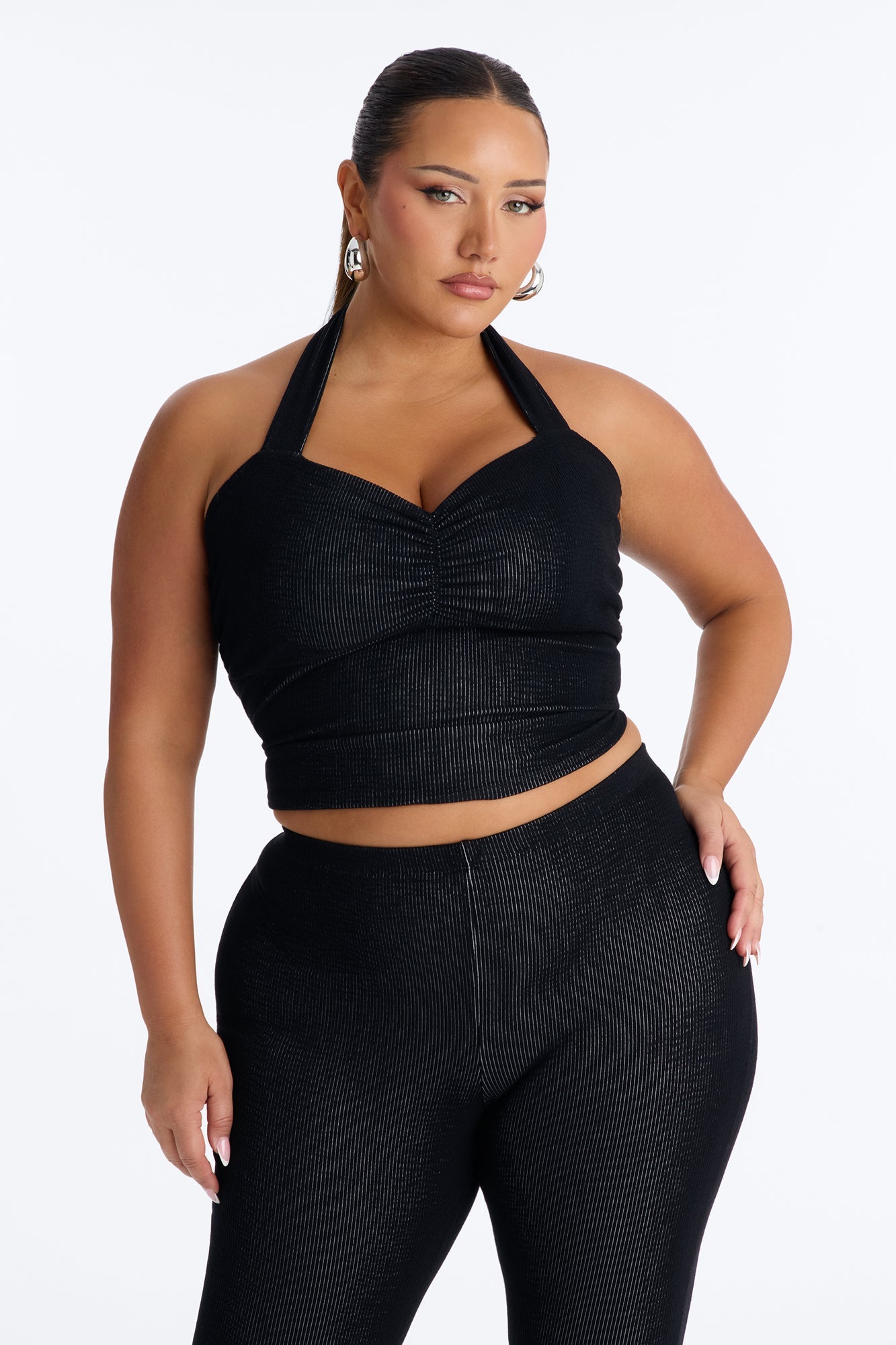 Liana Halter Ribbed Capri Set - Black NEWFASHIONEDGE