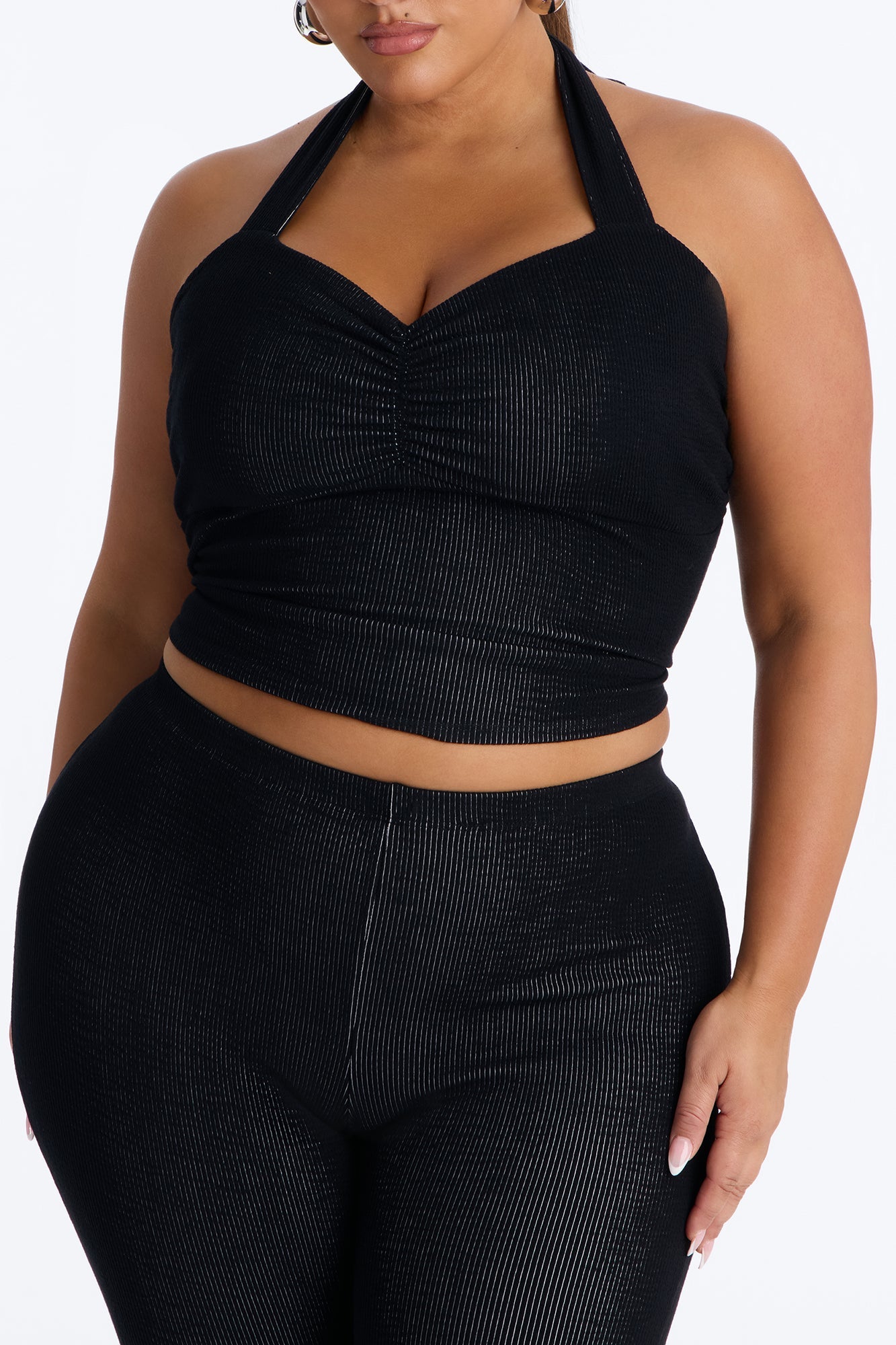 Liana Halter Ribbed Capri Set - Black