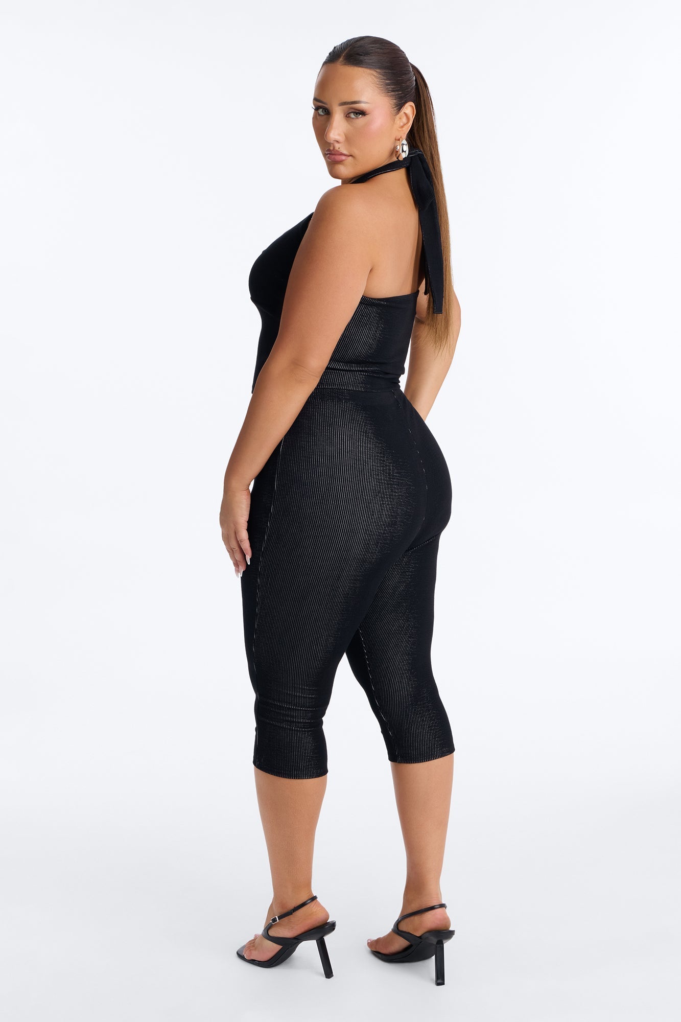 Liana Halter Ribbed Capri Set - Black NEWFASHIONEDGE