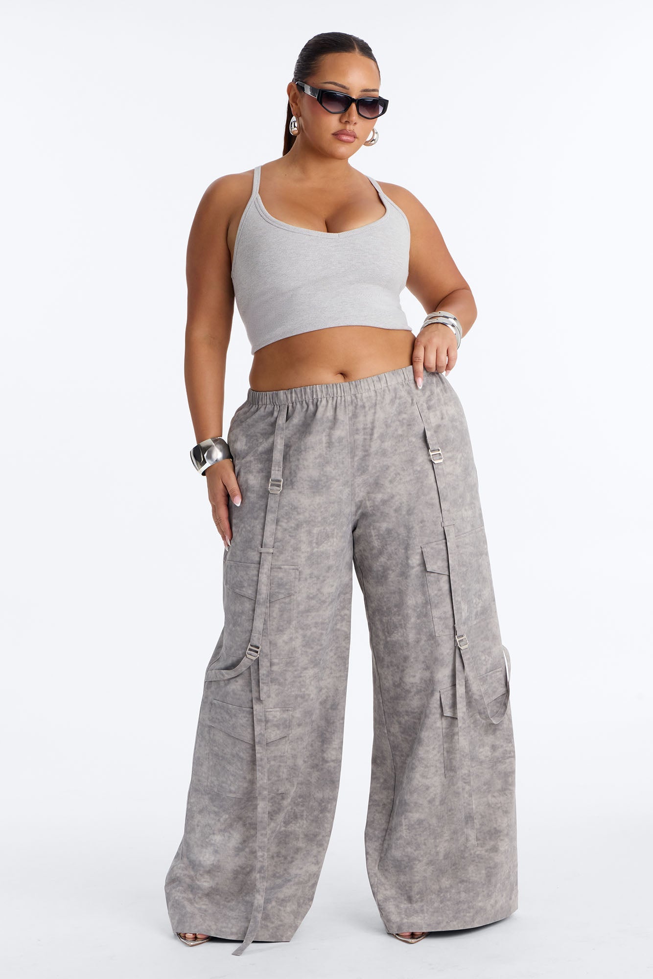 Wyn Low Rise Cargo Wide Leg Pant 34″ - Grey/combo NEWFASHIONEDGE