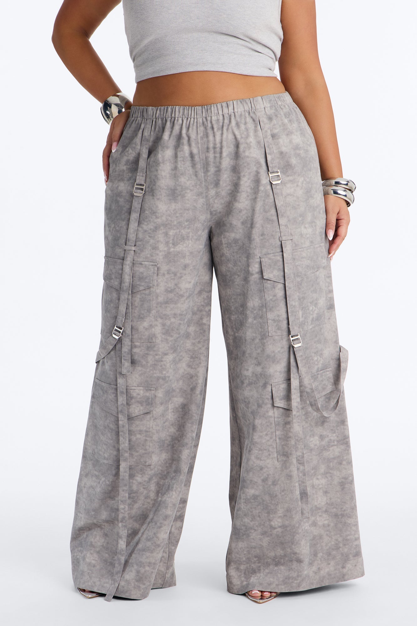 Wyn Low Rise Cargo Wide Leg Pant 34″ - Grey/combo