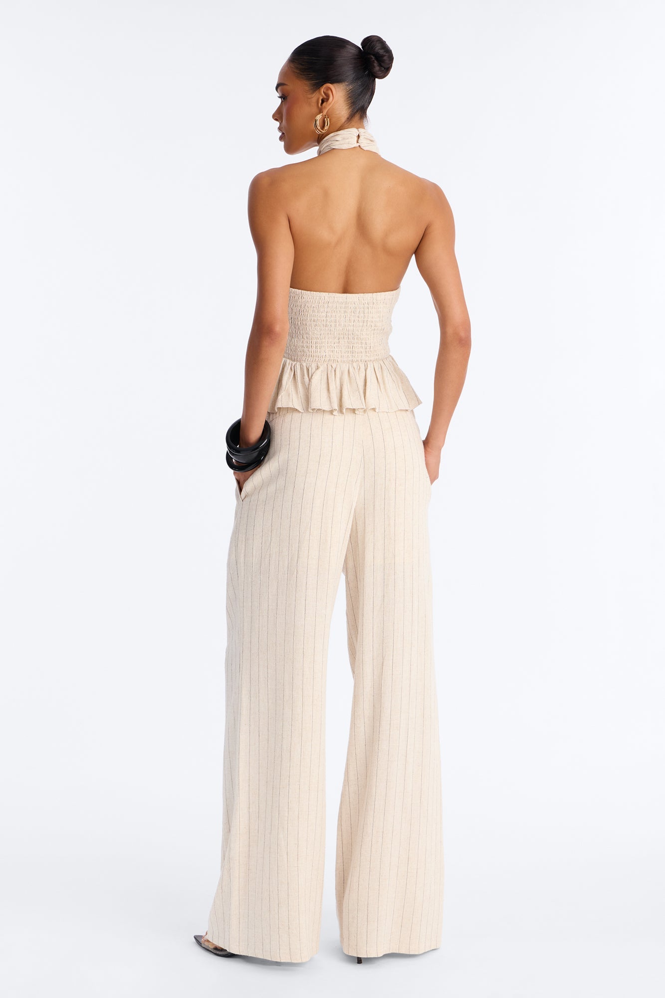 Making Headlines Pinstripe Linen Pant Set - Cream