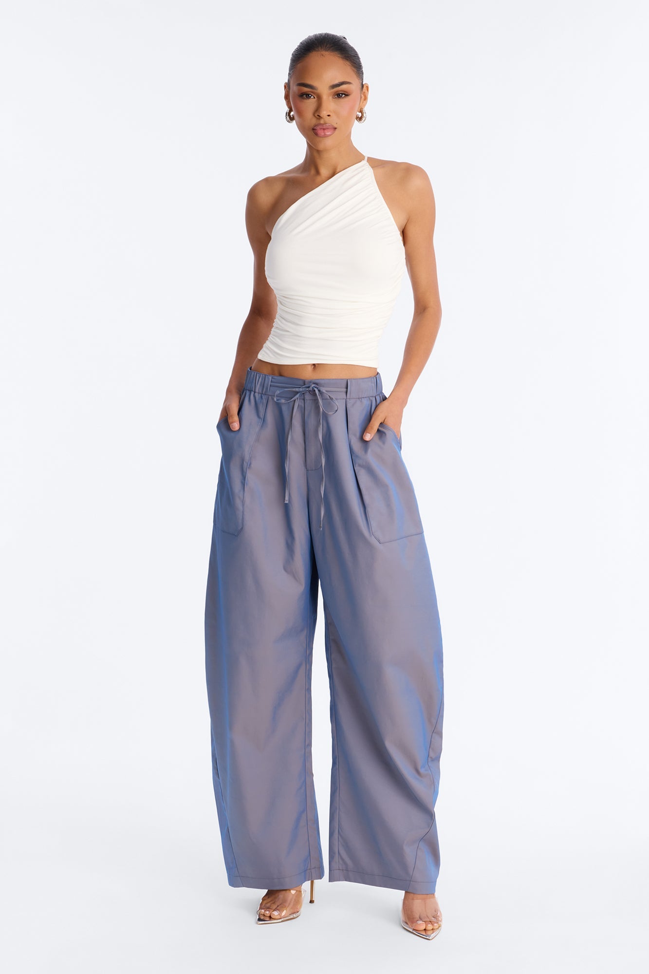 No Chill Zone Windbreaker Barrel Pant 31″ - Blue Fashion Nova
