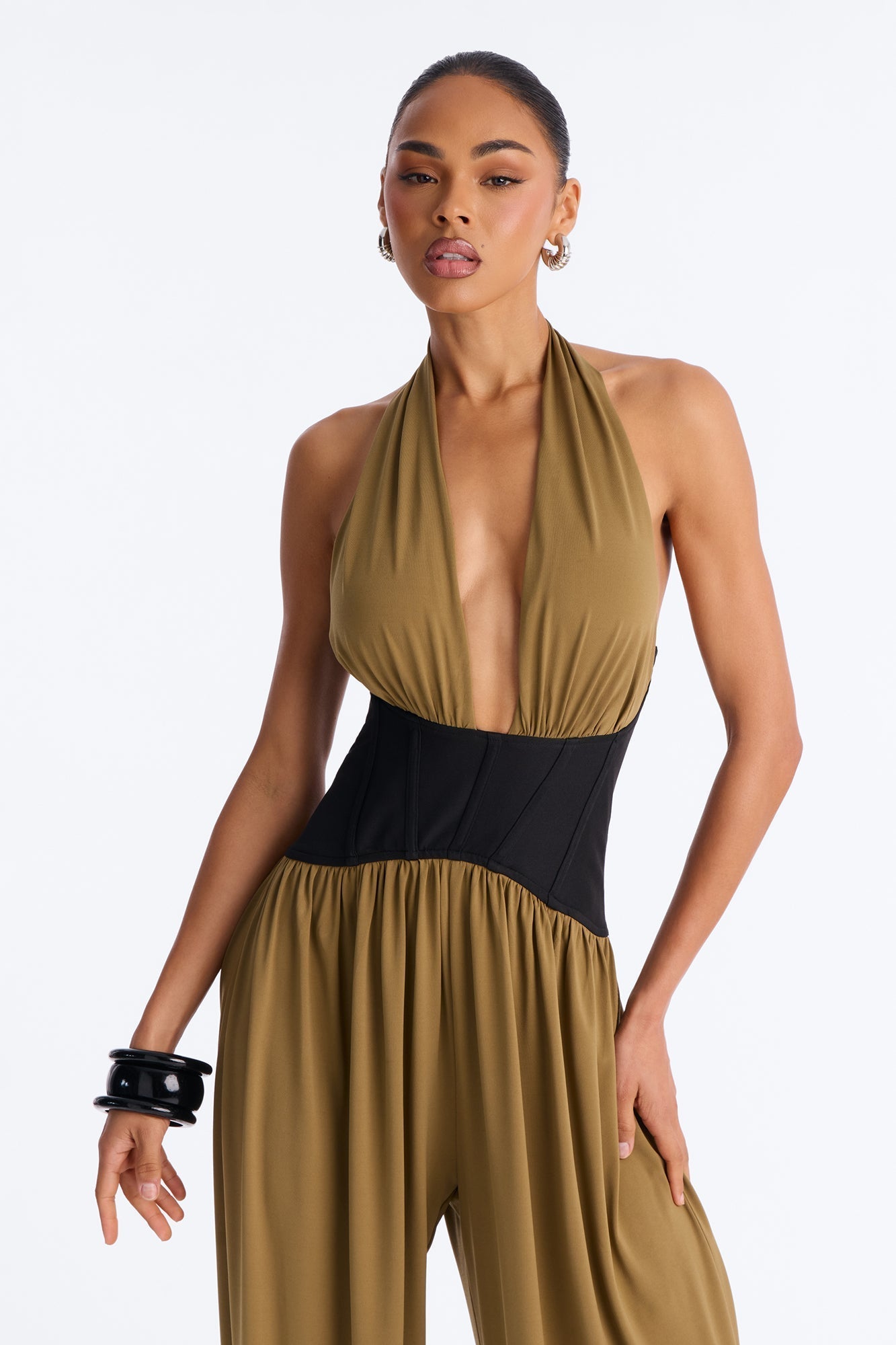 Raia Corset Trim Jumpsuit - Olive NEWFASHIONEDGE