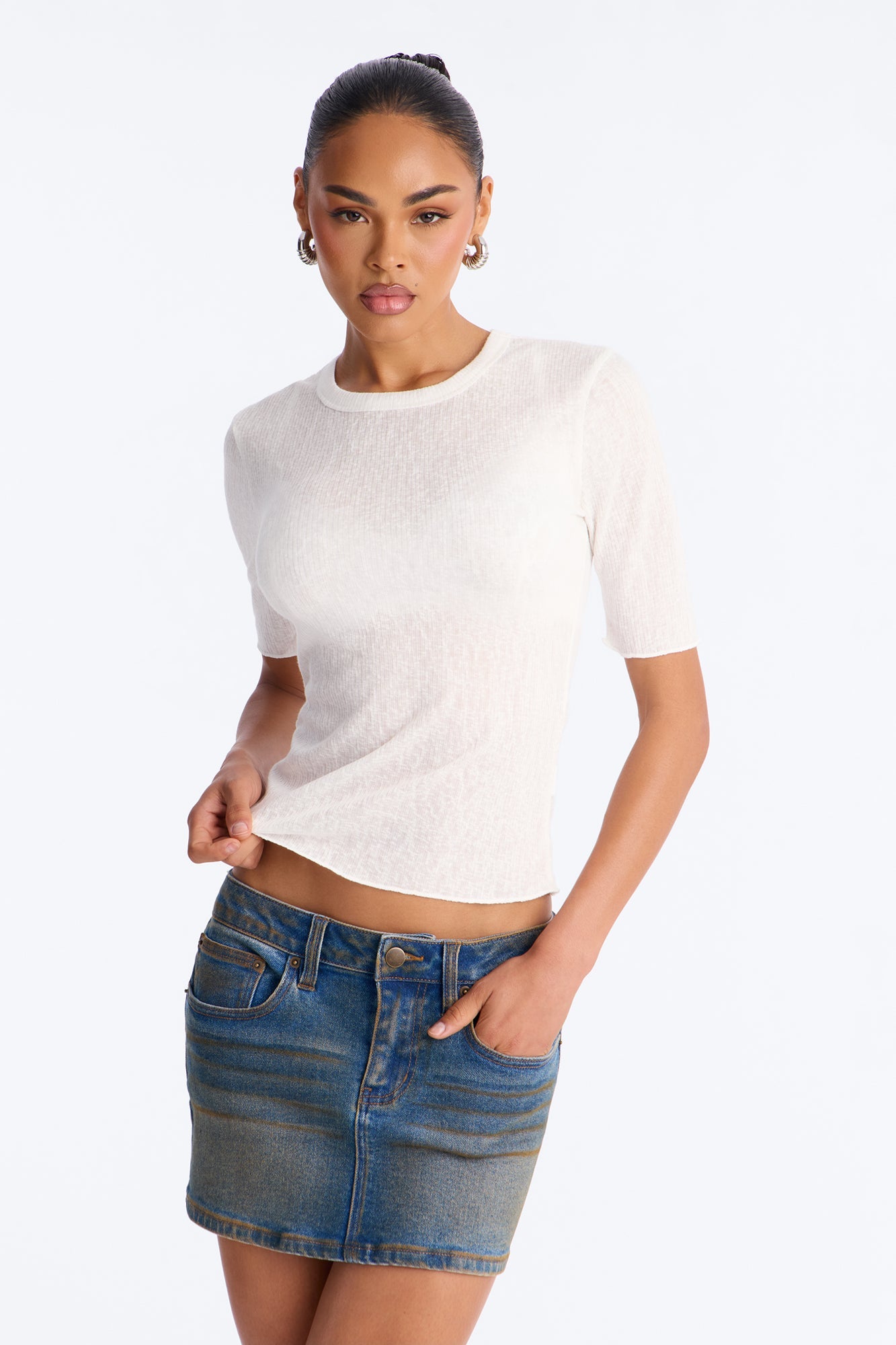 Bring You Back Ribbed Baby Tee - Off White