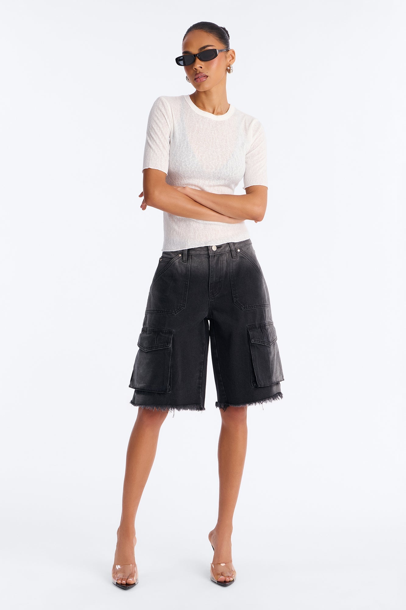 Overcast Cargo Denim Jorts - Black Wash NEWFASHIONEDGE