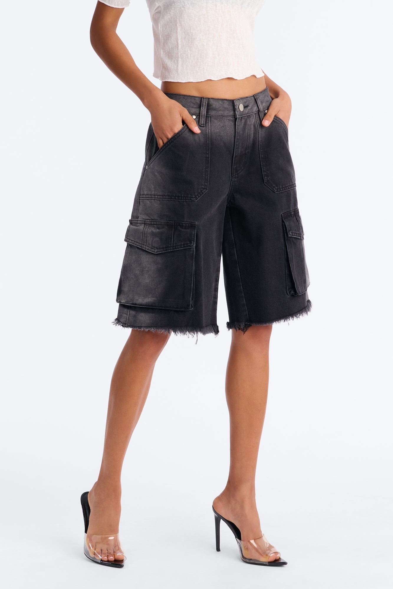 Overcast Cargo Denim Jorts - Black Wash NEWFASHIONEDGE