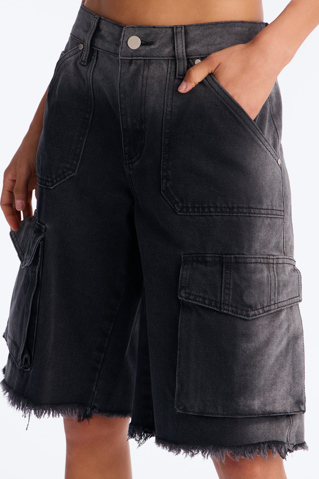 Overcast Cargo Denim Jorts - Black Wash NEWFASHIONEDGE