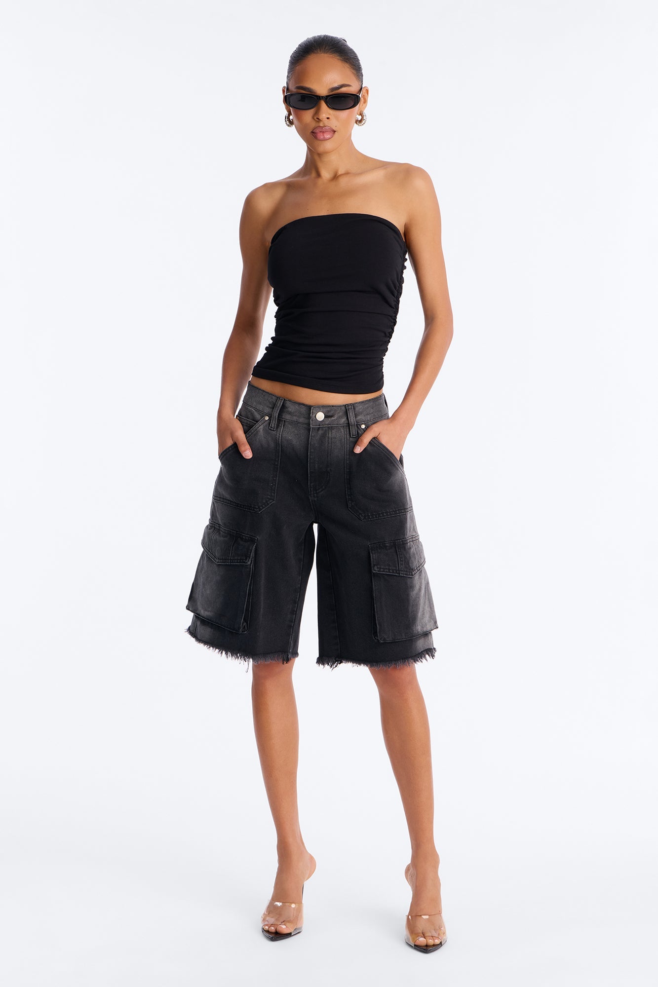 Layla Side Ruched Double Lined Tube Top - Black NEWFASHIONEDGE