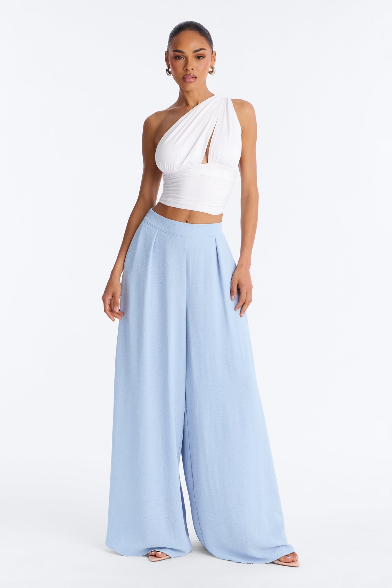 Amiah High Rise Wide Leg Flowy Pant 33″ - Light Blue