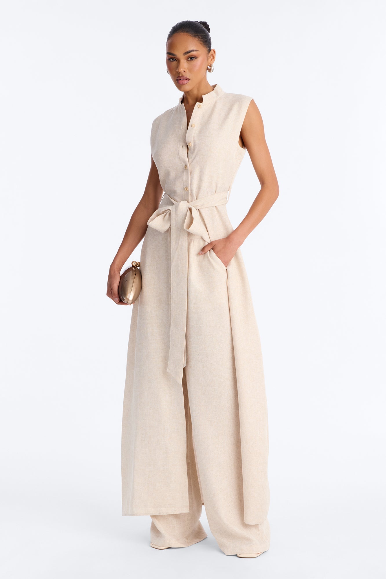 Marissa Vest Linen Pant Set - Cream NEWFASHIONEDGE